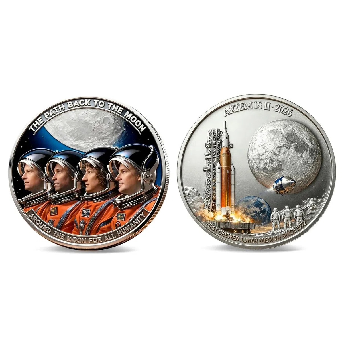 Moneta commemorativa della missione lunare Artemis II, moneta commemorativa della generazione Artemis, monete da collezione 3D ad alto rilievo dedicate all'esplorazione spaziale (01#)