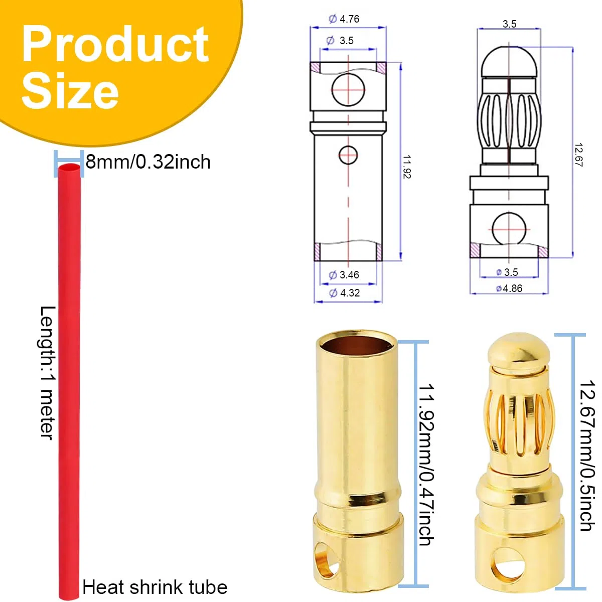 60 pezzi Connettore a banana da 3,5 mm Adattatore per connettore a banana da 3,5 mm maschio-femmina, per modelli RC, batterie Lipo RC, motori ESC