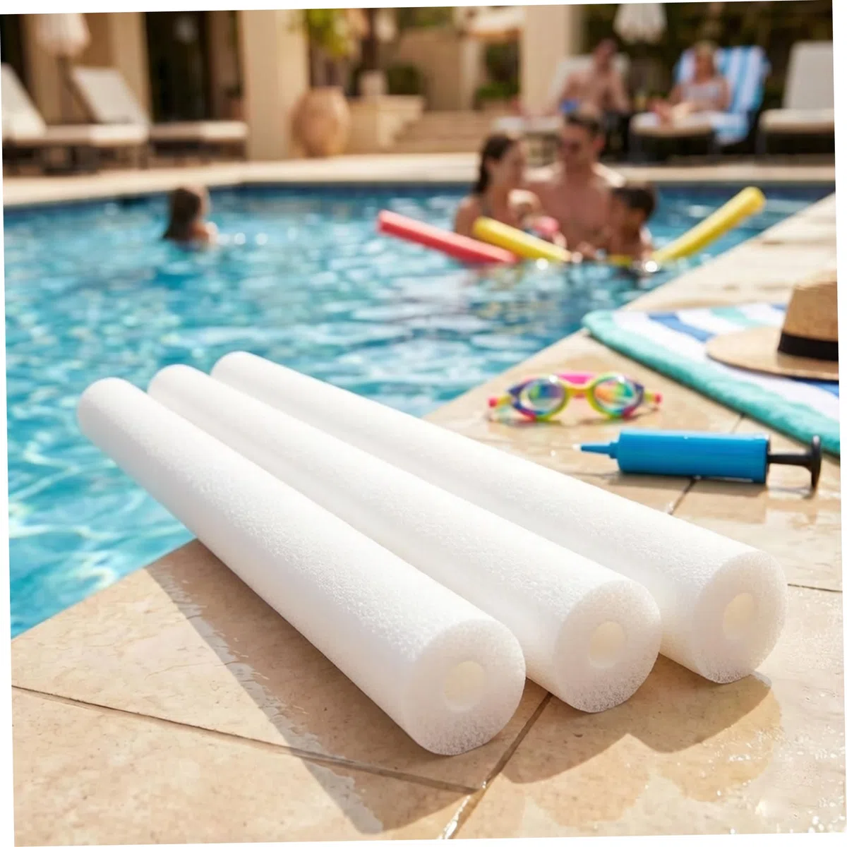Pool Noodles 2PCS Piscina Bianca Noodle con Foro - Spugna ad Alta densità Antiscivolo Galleggiante Aiuto per il Nuoto per Bambini Attività Acquatiche