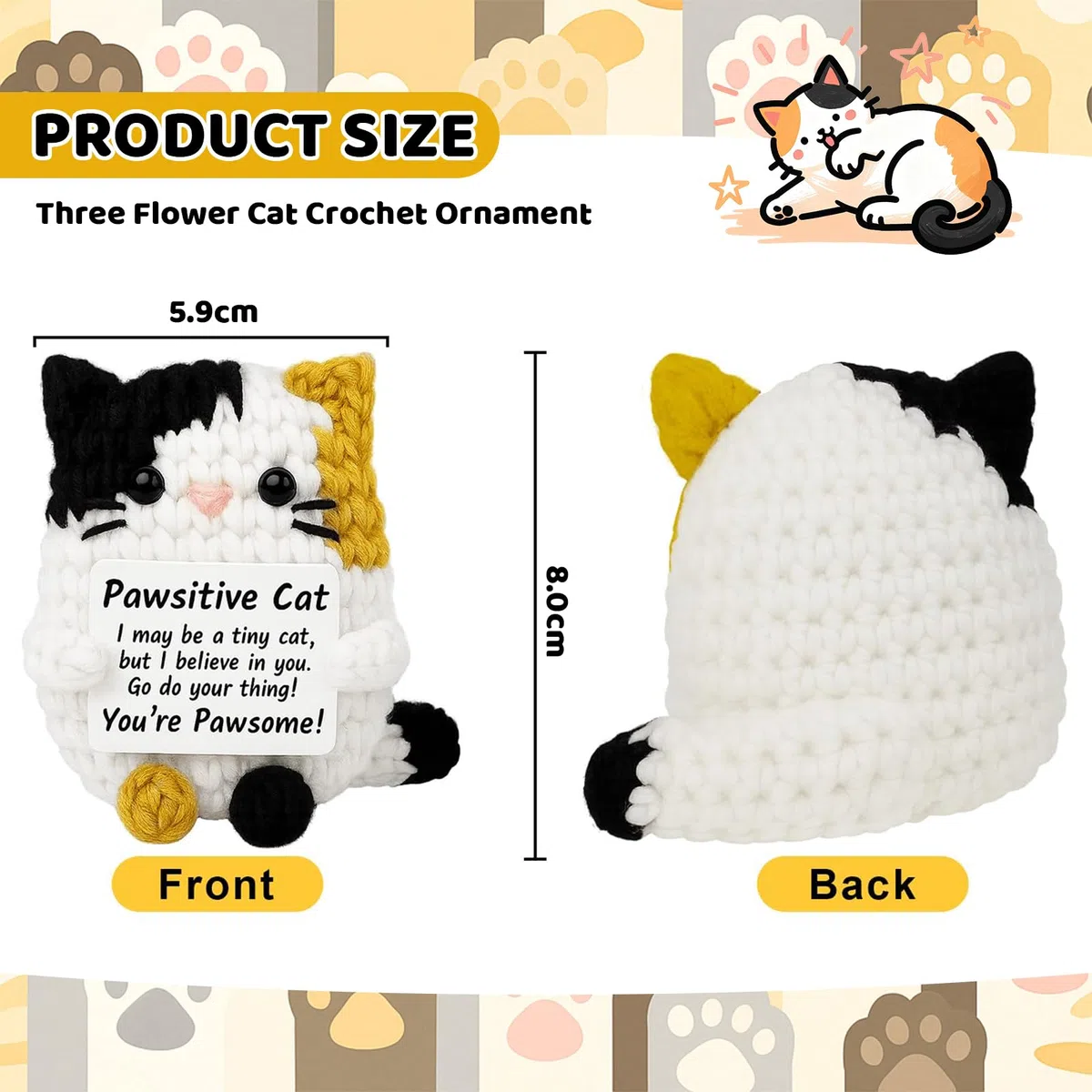 Gatto all'Uncinetto Divertente Fatto a Mano, Adorabile Animale, Sostegno emotivo, Idea Regalo per Donne, Uomini, Amici, Mamma, Compleanno, Natale, Festa della ma