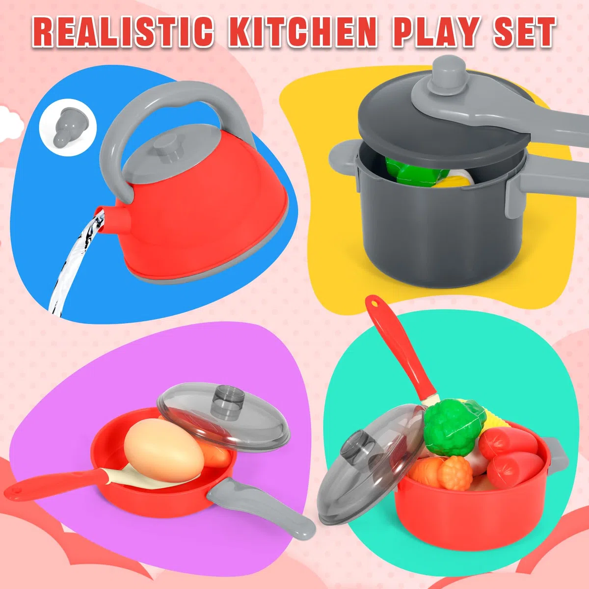 Accessori Giocattolo da Cucina per Bambini, Gioco di Ruolo da Chef, Giocattoli da Cucina con Pentole e Padelle, Adatto per Bambini e Bambine di 3 4 5 6 7 8 Anni