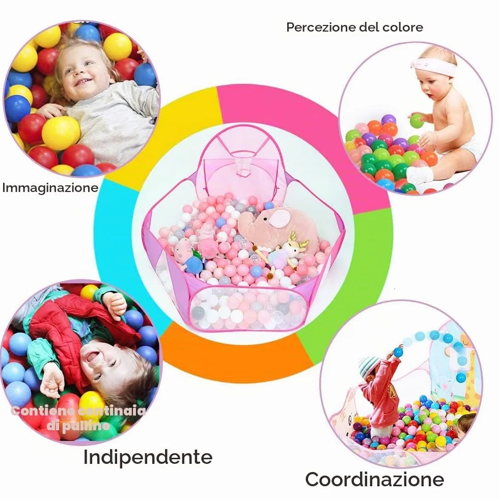 Eocolz Piscina di Palline per Bambini Grande Tenda Pop Up per Bambini Piscina di Palline Tenda per Bambini Piccoli Casa Gioco Box Gattonamento per Neonati con Canestro da Basket e Borsa Portaoggetti