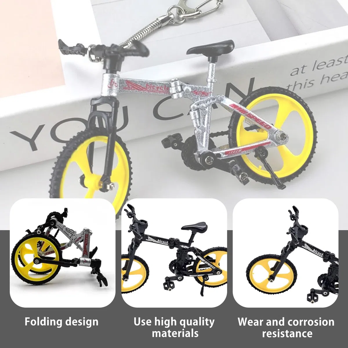 Modello di bicicletta a 2 pezzi, mini bicicletta, modello di simulazione creativa, ornamenti decorativi da tavolo, giocattolo modello di bicicletta per bambini