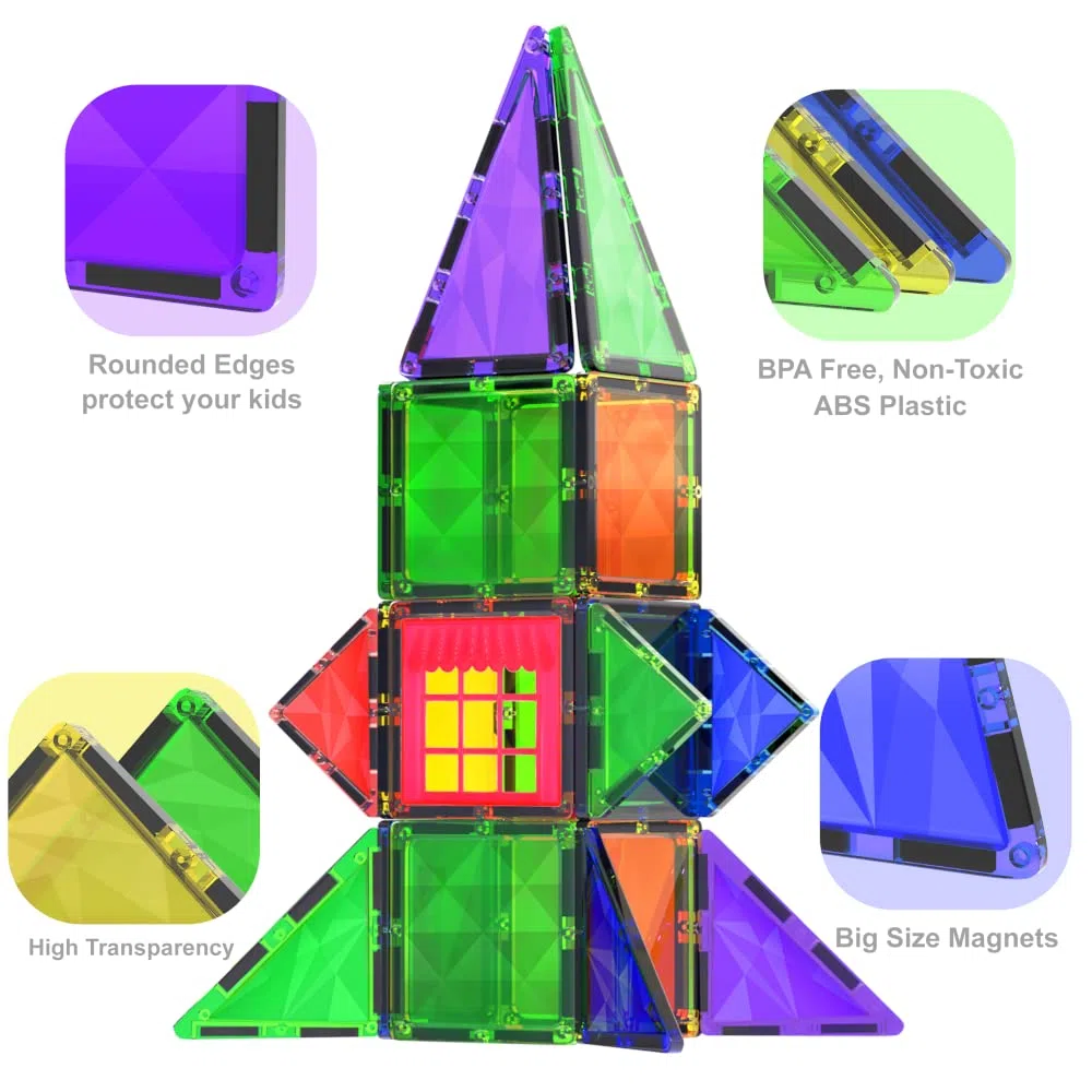 Gioco di Blocchi di Costruzione Magnetici – Blocchi Magnetici Educativi STEM per Bambini, Apprendimento Prescolare Sensoriale Montessori Giocattoli Magnetici per Bambini e Bambine 3+ Anni – 42 Pezzi