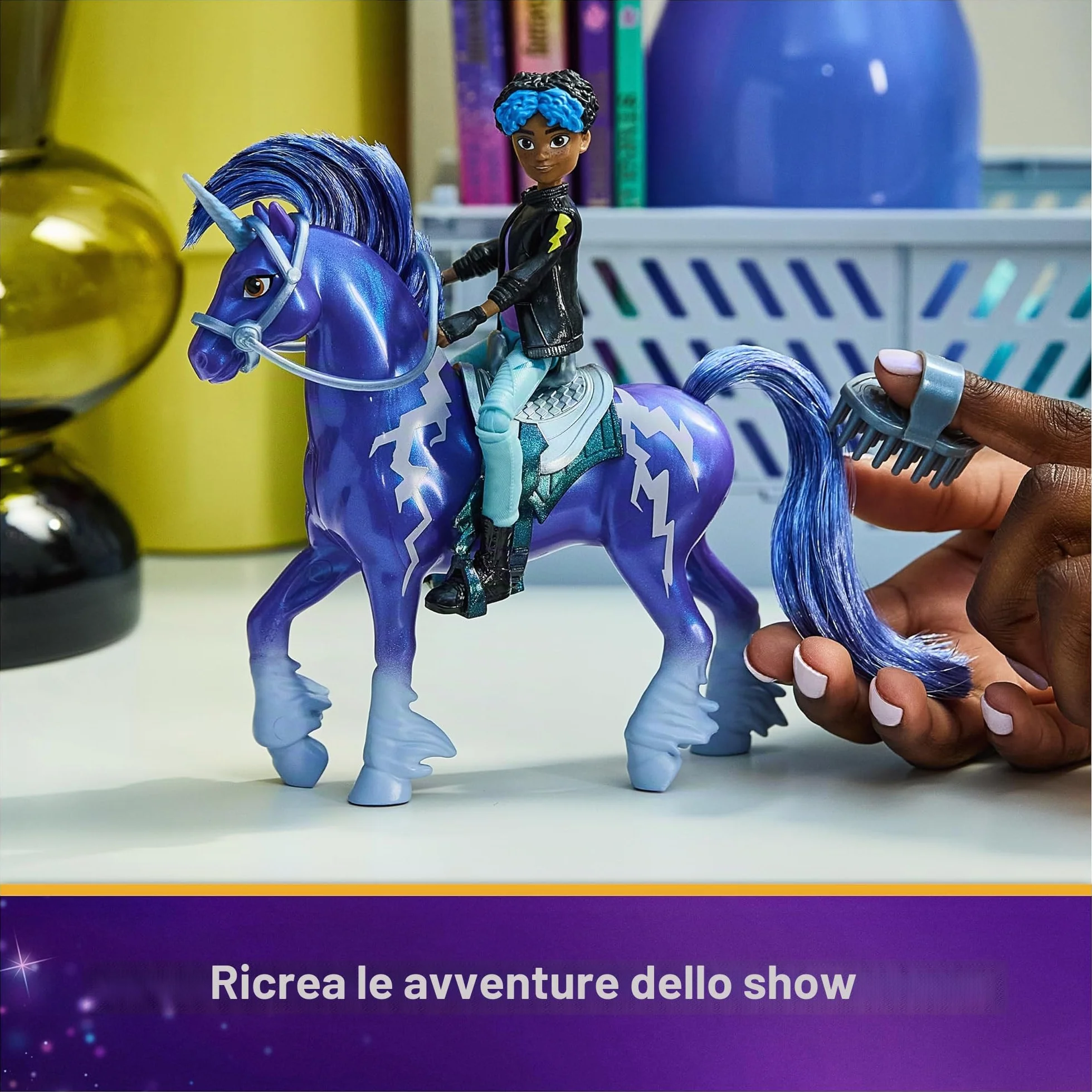 Unicorn Academy Set – Rory e Unicorno Storm con vera criniera e coda e spazzola, circa 12 cm personaggi originali della popolare serie Netflix, per bambini dai 4 anni in su