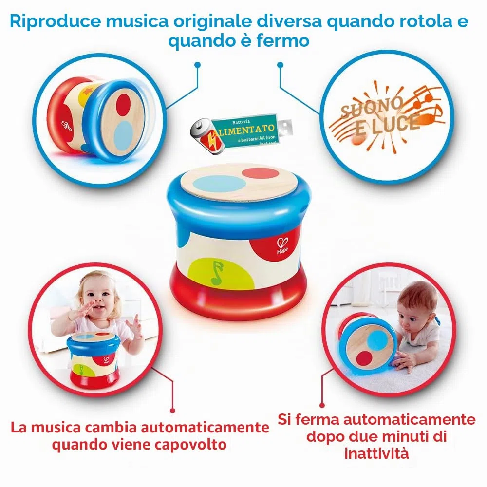 Hape Baby Tamburo | Giocattolo musicale educativo | Con tanti suoni per avvicinarsi alla musica dai 6 mesi