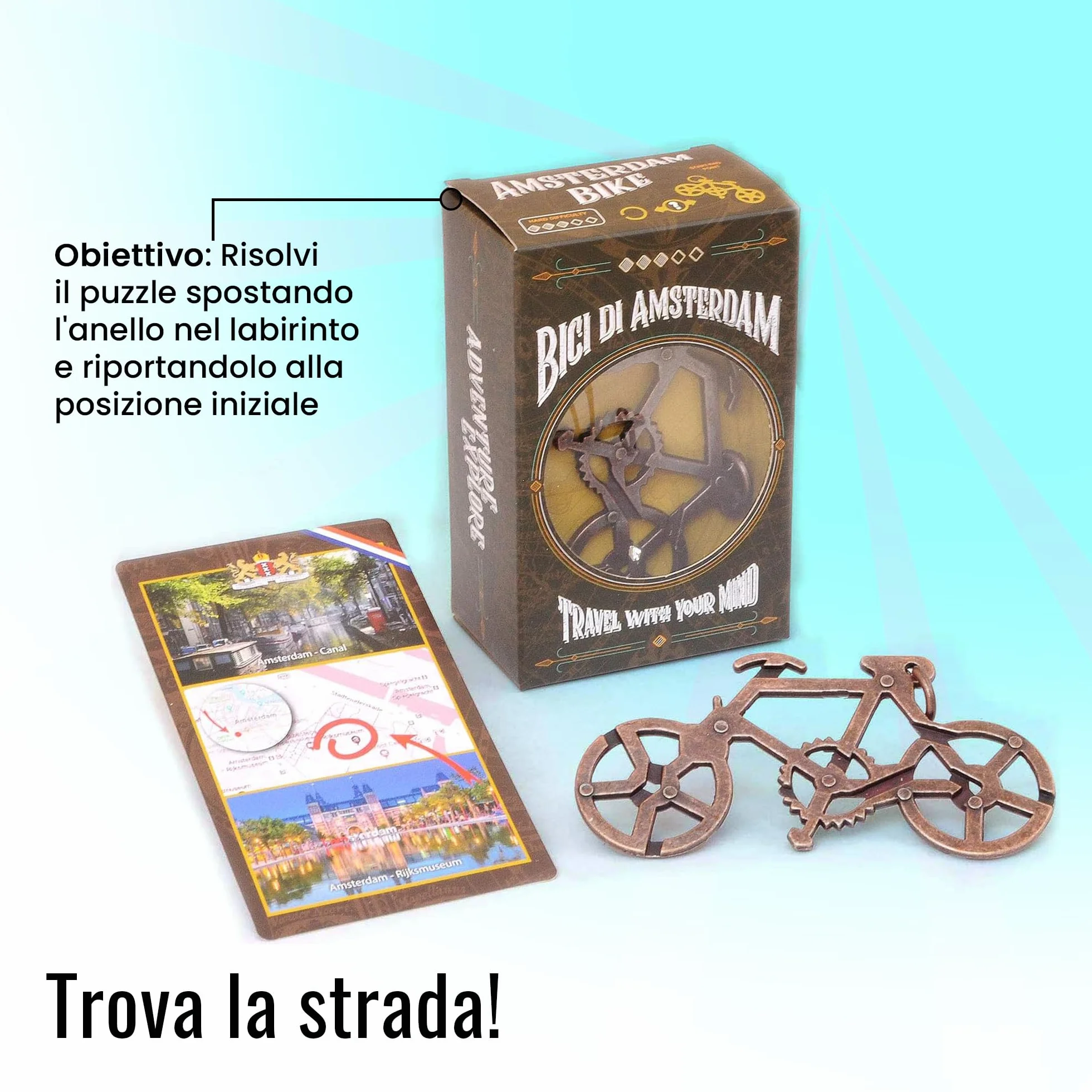 LOGICA GIOCHI Art. Bici di Amsterdam - Rompicapo in Lega - Difficoltà 3/6 Difficile - Serie Viaggiatori da Collezione - Cast Puzzle