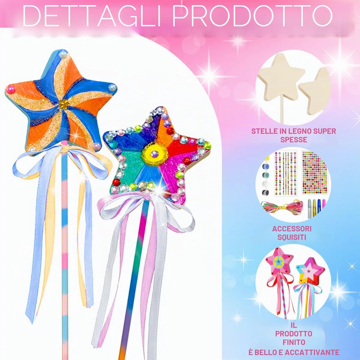 Meanju 12 Pezzi Bacchette Magiche in Legno, Bacchetta Principessa,Bacchetta Fata Stella Glitter Principessa,Bacchetta Magica con Stella in Legno Set,Kit per Fai da Te Creativi Ragazza