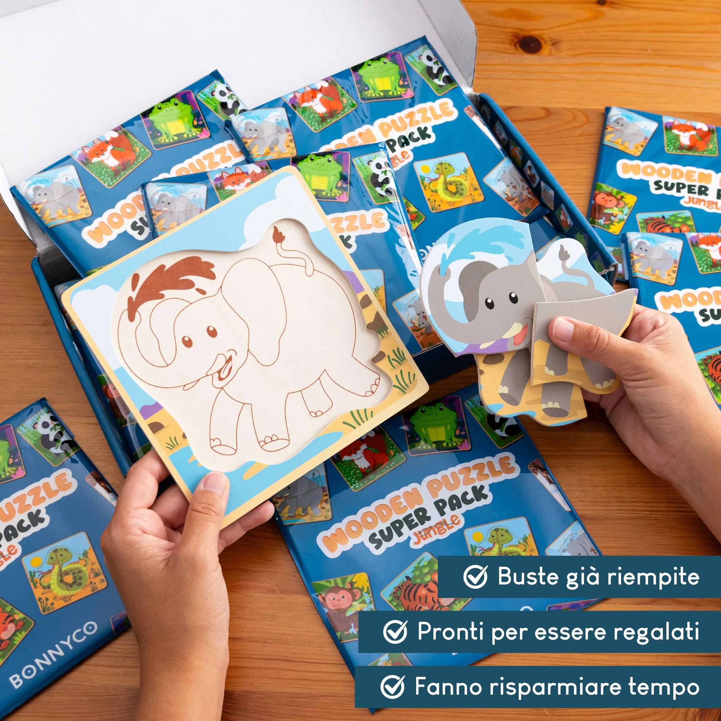 BONNYCO Puzzle in Legno 16 Pezzi per Bambini 1-5 Anni Gadget Compleanno