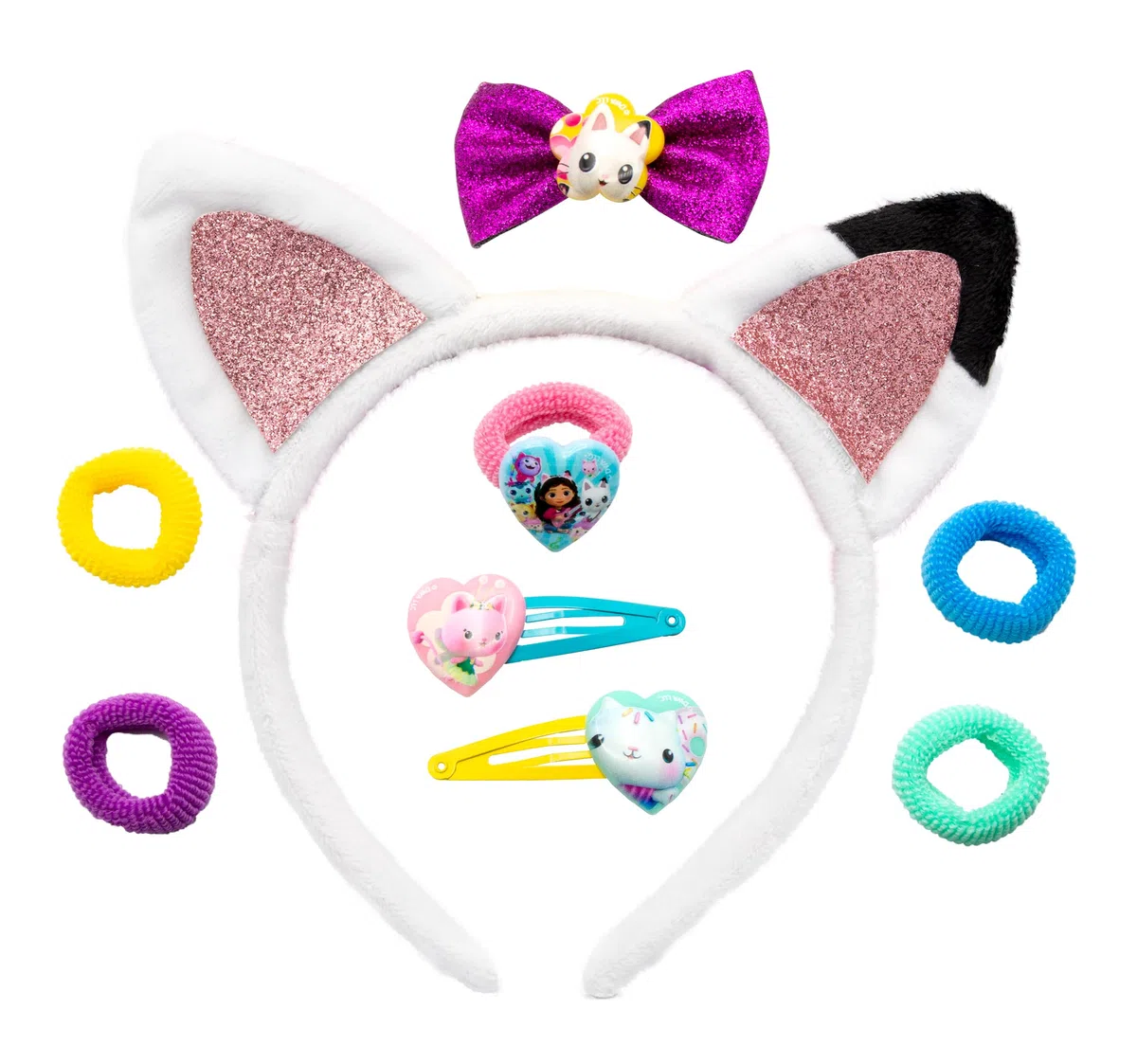 Joytoy Gabby's Dollhouse - Set di gioielli per capelli con orecchie di gatto, 5 fasce per capelli e 3 clip per capelli, 16,5 x 2 x 20,5 cm