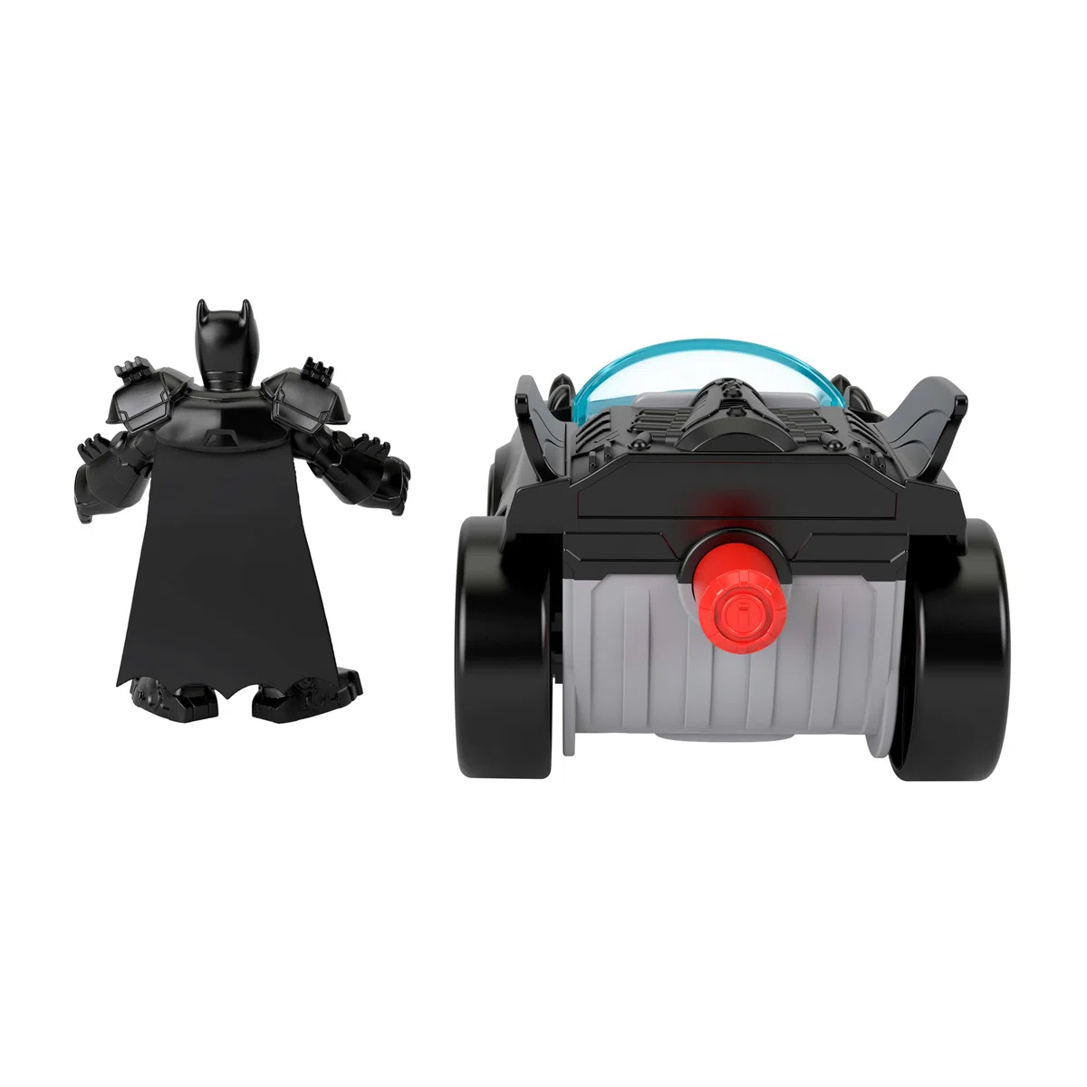 Fisher-Price Imaginext DC Super Friends - Metal Force Batmobile, veicolo attivabile con luci e suoni, personaggio Batman, lanciatore e 2 dischi inclusi, giocattolo per bambini, 3+ anni, JFJ68