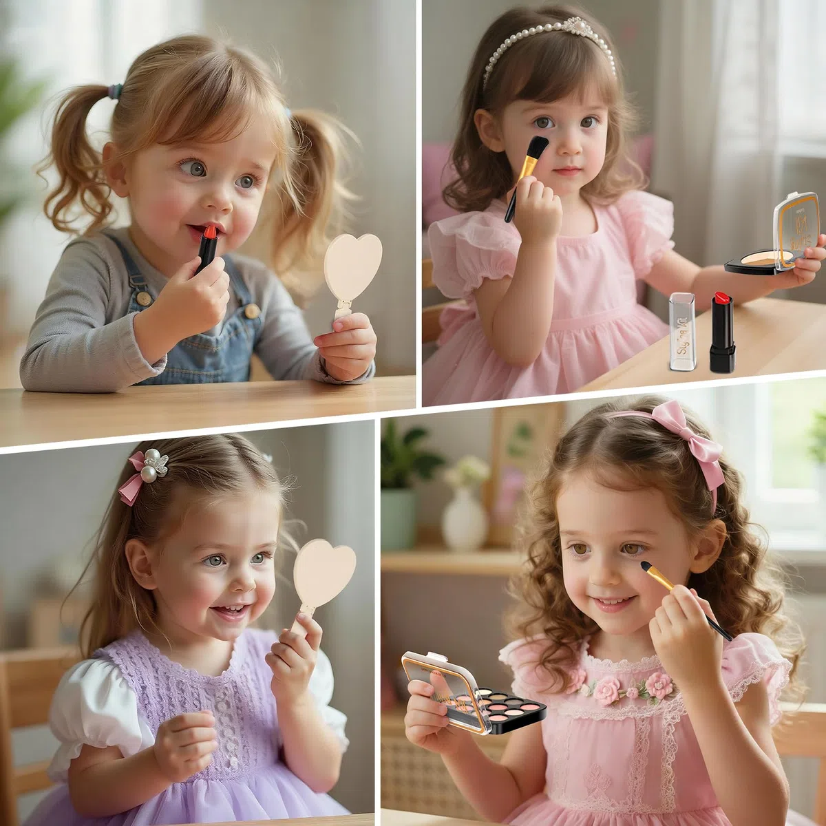 Kit Trucco Finto per Bambine | Set Cosmetici Sicuri Non Tossici con Rossetto, Specchietto e Pennelli - Ideale per Bambine dai 3+ Anni (Nero)