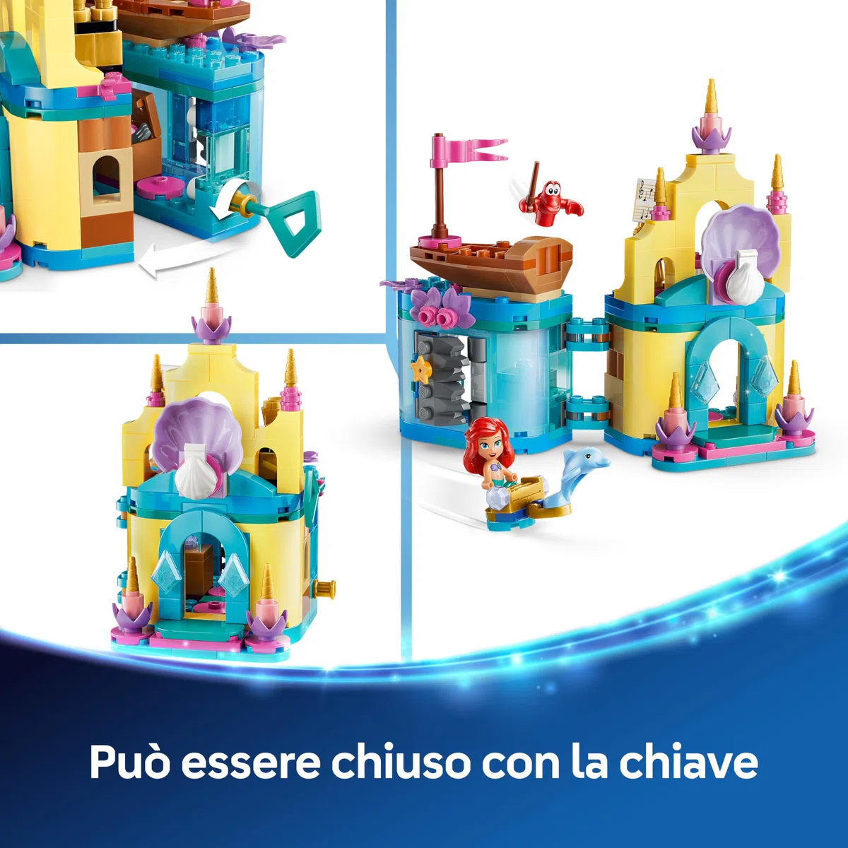 LEGO | Disney Princess Il Magico Mini-Palazzo di Ariel - Castello Giocattolo della Sirenetta con Micro-Bambolina e Figure di Sebastian e Flounder - Regalo per Bambine da 5 Anni in su - 43285