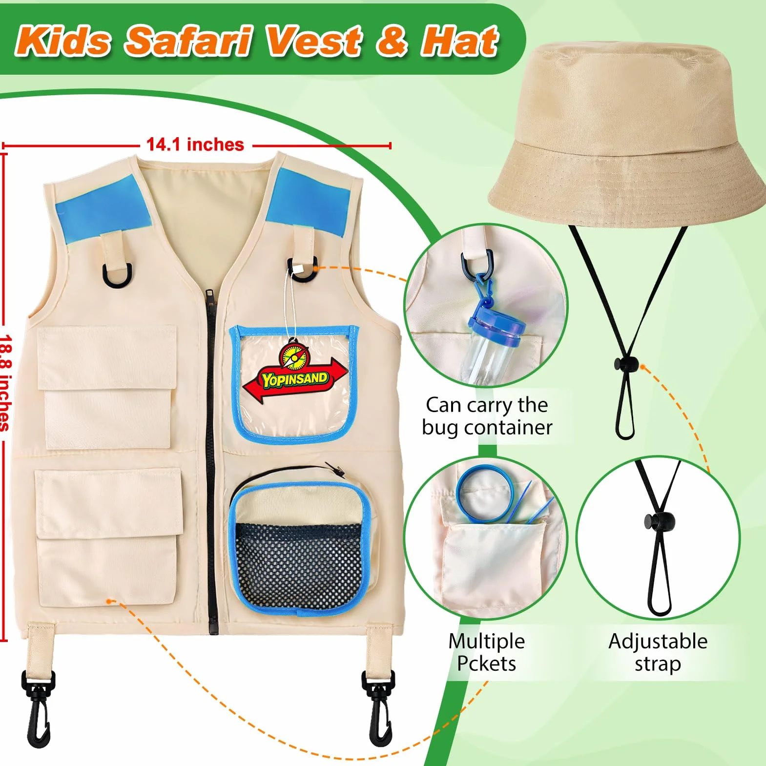 Set da esplorazione per bambini, con gilet, cappello, zaino e binocolo, giocattolo da esterno per bambini, ragazze e ragazzi