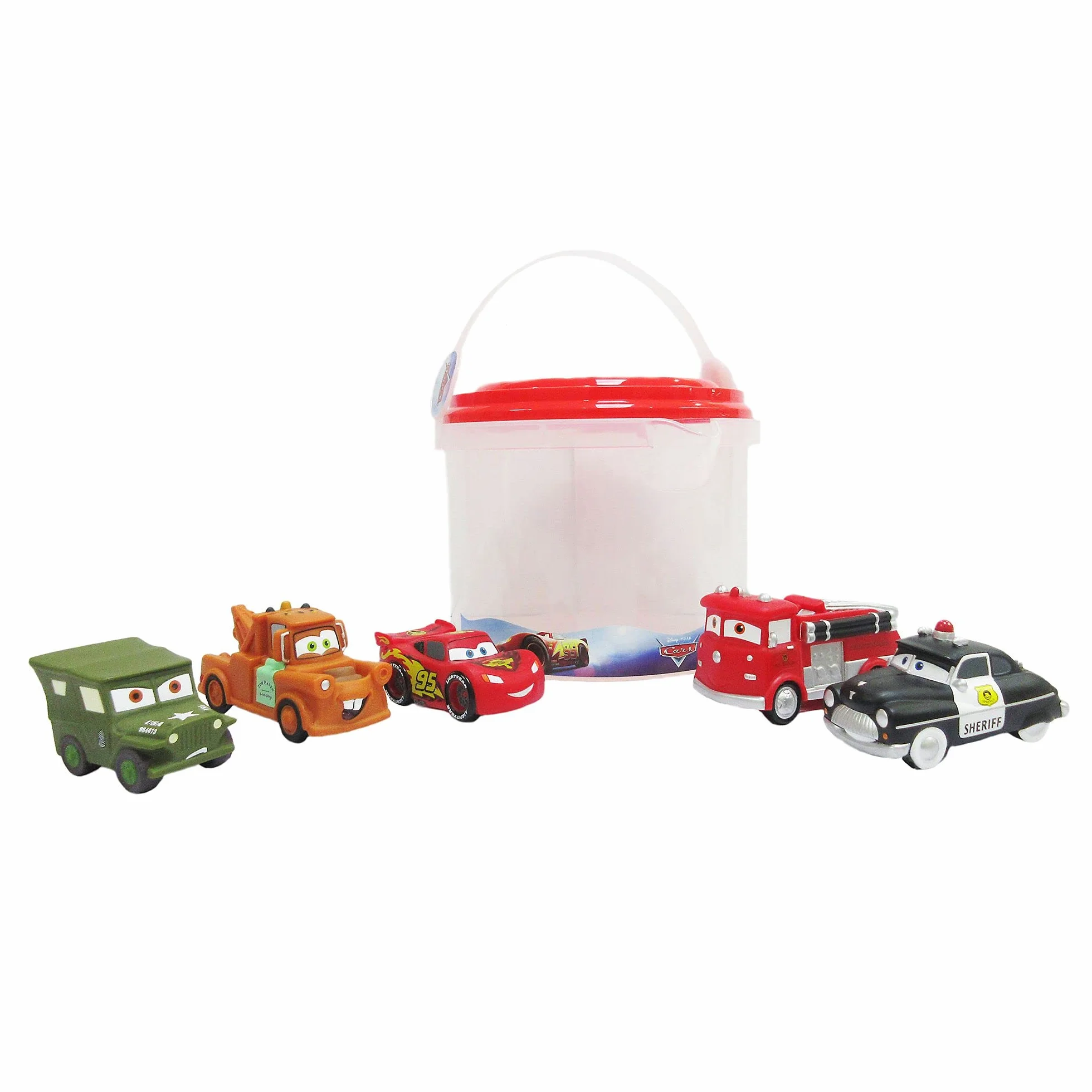 Disney Store Set di Giochi Ufficiale di Disney Pixar Cars per il Bagnetto, 5 Pezzi, con Saetta McQueen, Cricchetto, Red, Sceriffo e Sergente, Plastica, per Bimbi dai 6 Mesi in Su