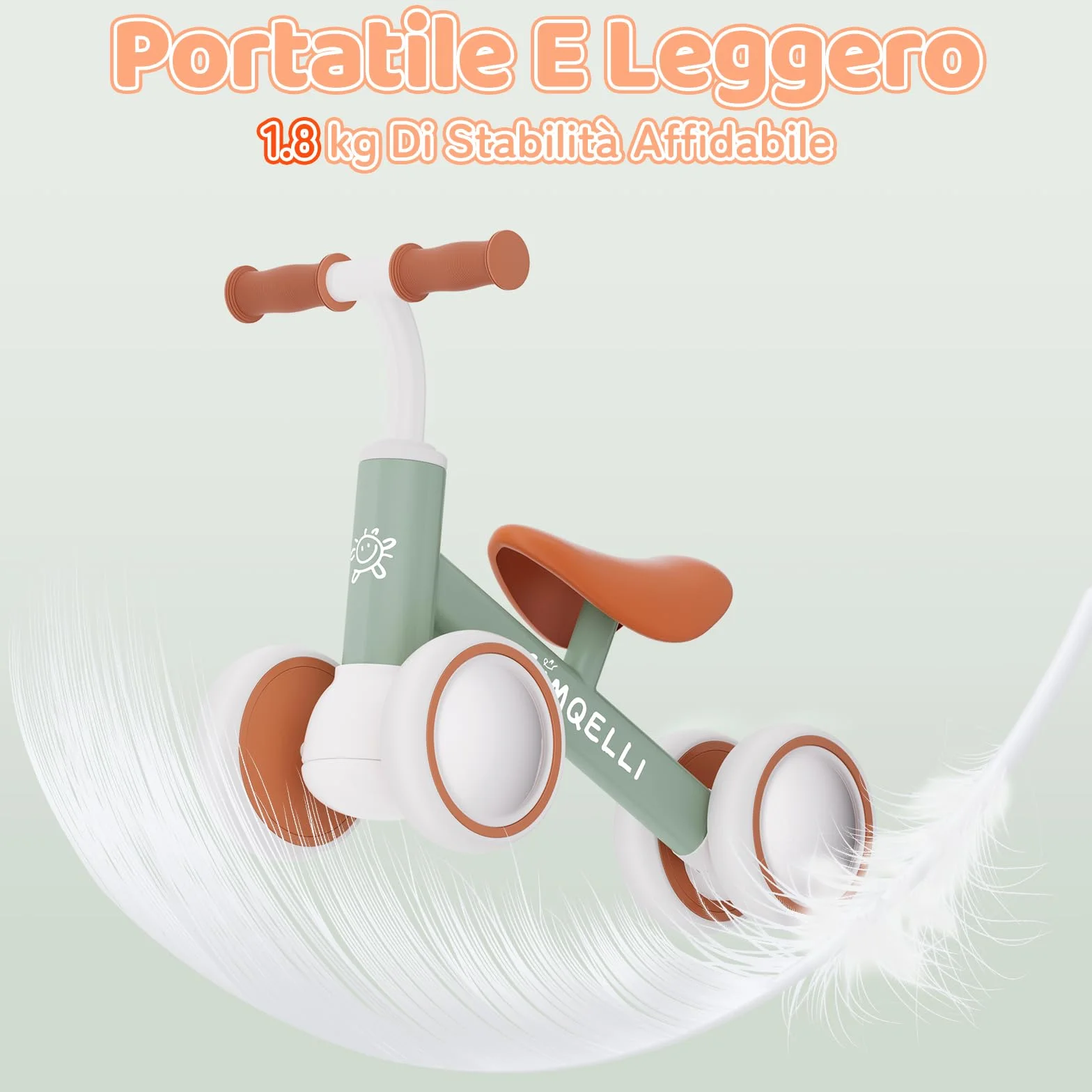 Bicicletta Senza Pedali per 1 Anni (10-24 Mesi), Bicicletta Equilibrio per Bambini, con 4 Ruote Primo Regalo di Compleanno per Bambini e Bambine (Verde)