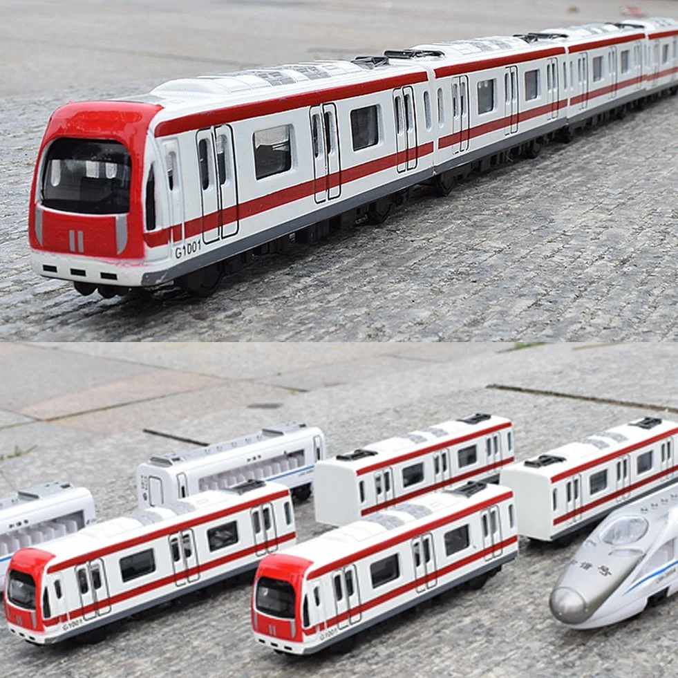 Train Modello, 4pcs giocattolo Car Set lega Ferroviario Treno della metropolitana Modello, 1/64 Scala lega Metropolitana / Model Car ToysPlay, Rosso Bianco