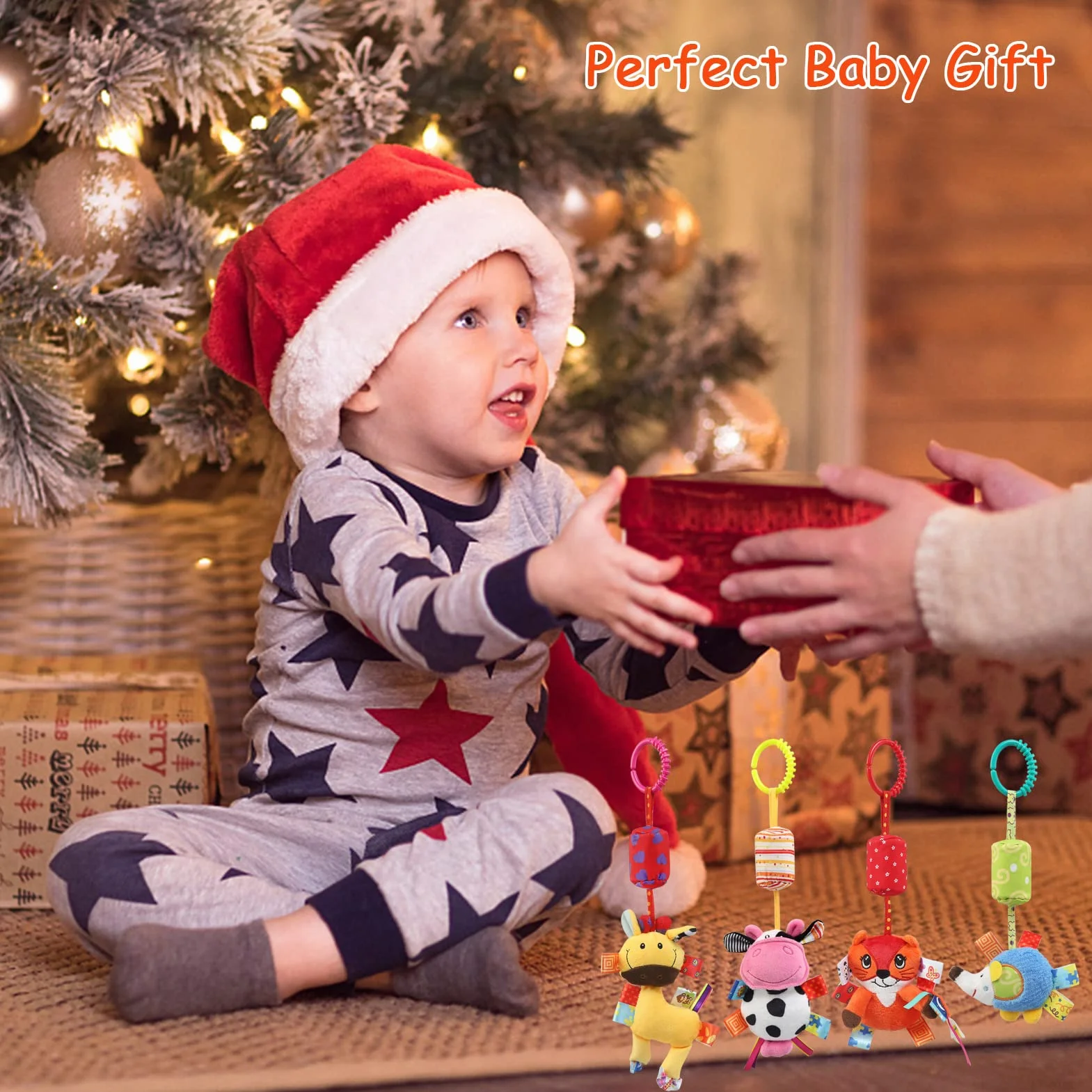 JoyLife Giocattolo da Appendere per Passeggino, 4 pezzi Sonagli Morbidi Peluche Sviluppo precoce Passeggino Giocattoli, Passeggino Carrozzina Giocattolo Appeso Sonagli con campanellini a Vento