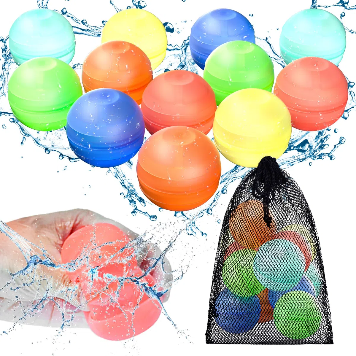 CloudValley Palloncini d'acqua riutilizzabili, bombe d'acqua a doppia apertura a riempimento rapido, palloncini d'acqua colorati per giochi d'acqua per bambini feste estive all'aperto, 12 pezzi