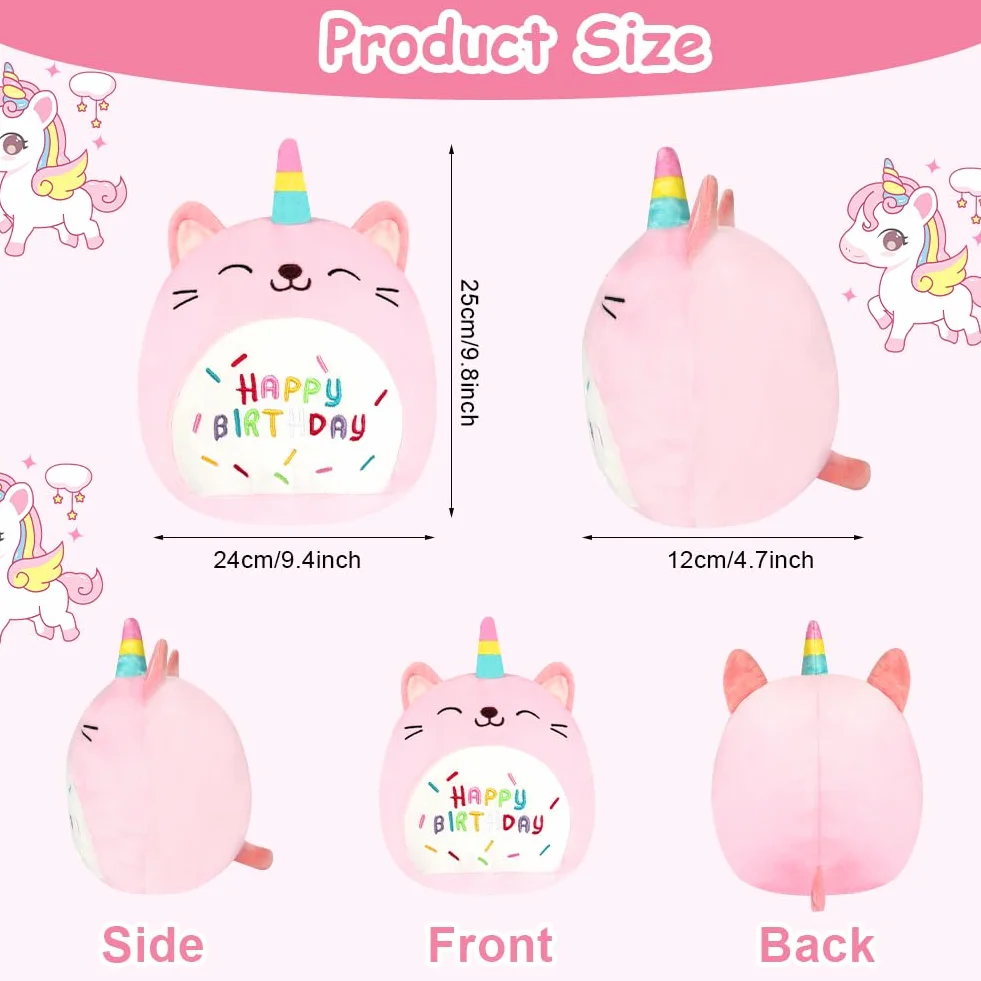 Vicloon Peluche Cuscino, Super Morbido Peluche Gatto, Morbido Peluche Interattivo per Bambini, Regalo per Bambini Ragazza 3+ Anni (Unicorno, 24cm)