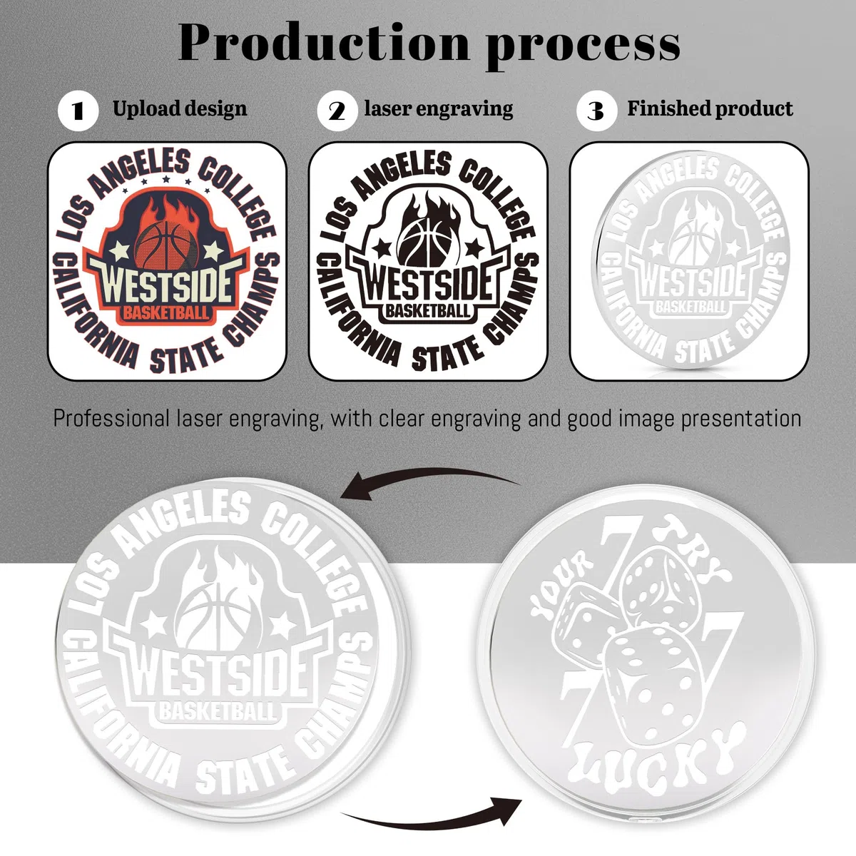 10-100 monete personalizzate in metallo per 3 colori, moneta Flip to Challenge personalizzata, incisione laser con foto/logo/testo, regalo commemorativo per fidanzato, fidanzata, marito, moglie