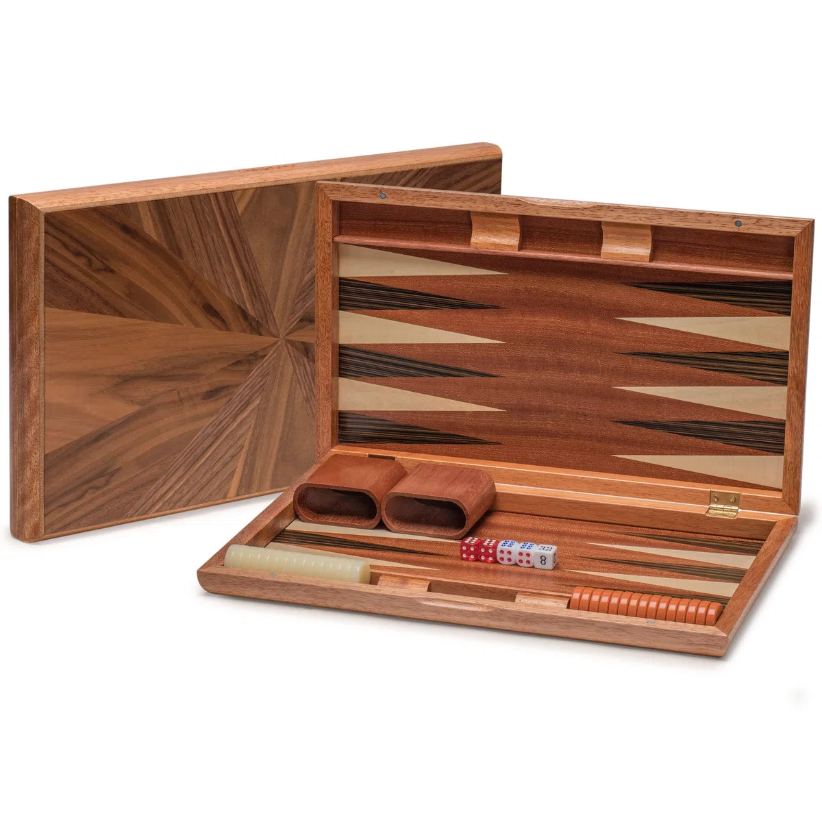 Yellow Mountain Imports, Set Backgammon Intarsiato in Legno, Cascadia con Pedine in Acrilico e Tazze Dadi in Legno, Tabellone 43 cm