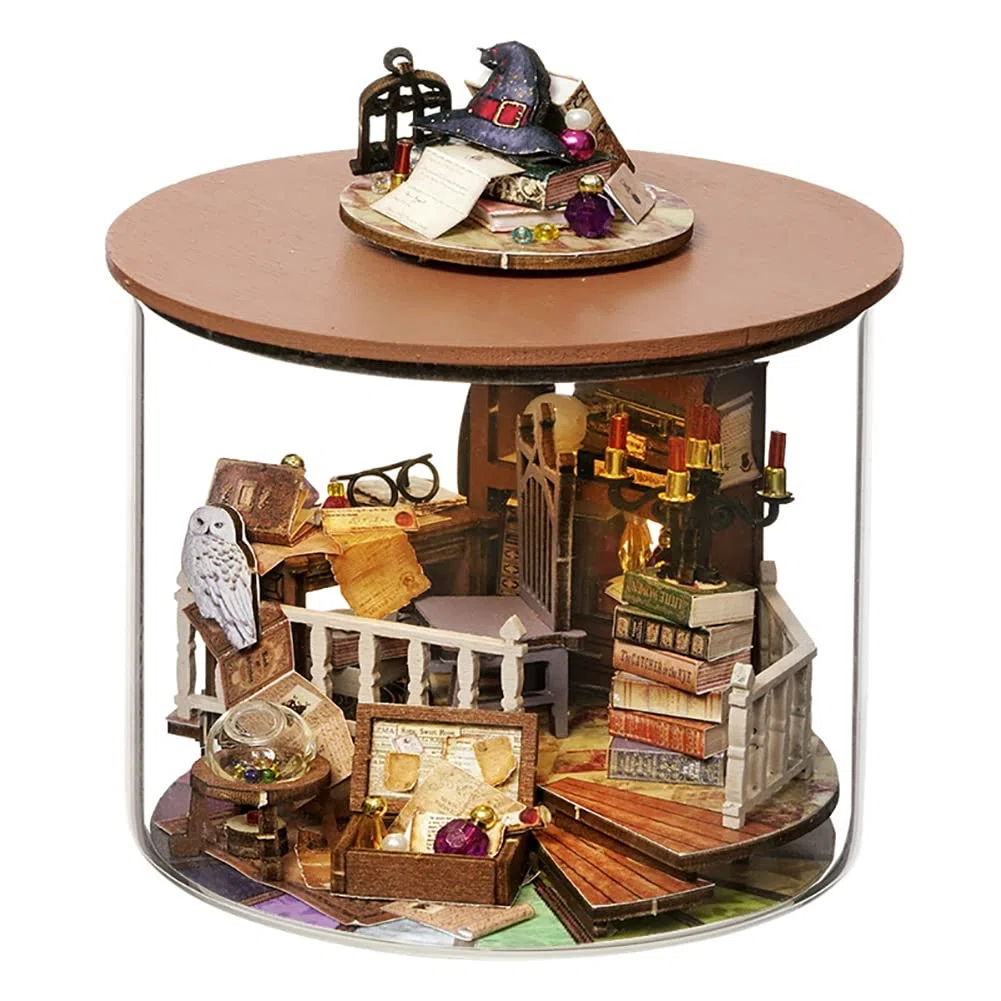 Kit per casa delle bambole in miniatura fai da te, kit per casa delle bambole in legno 3D, casa magica con copertura antipolvere e LED (casa magica)