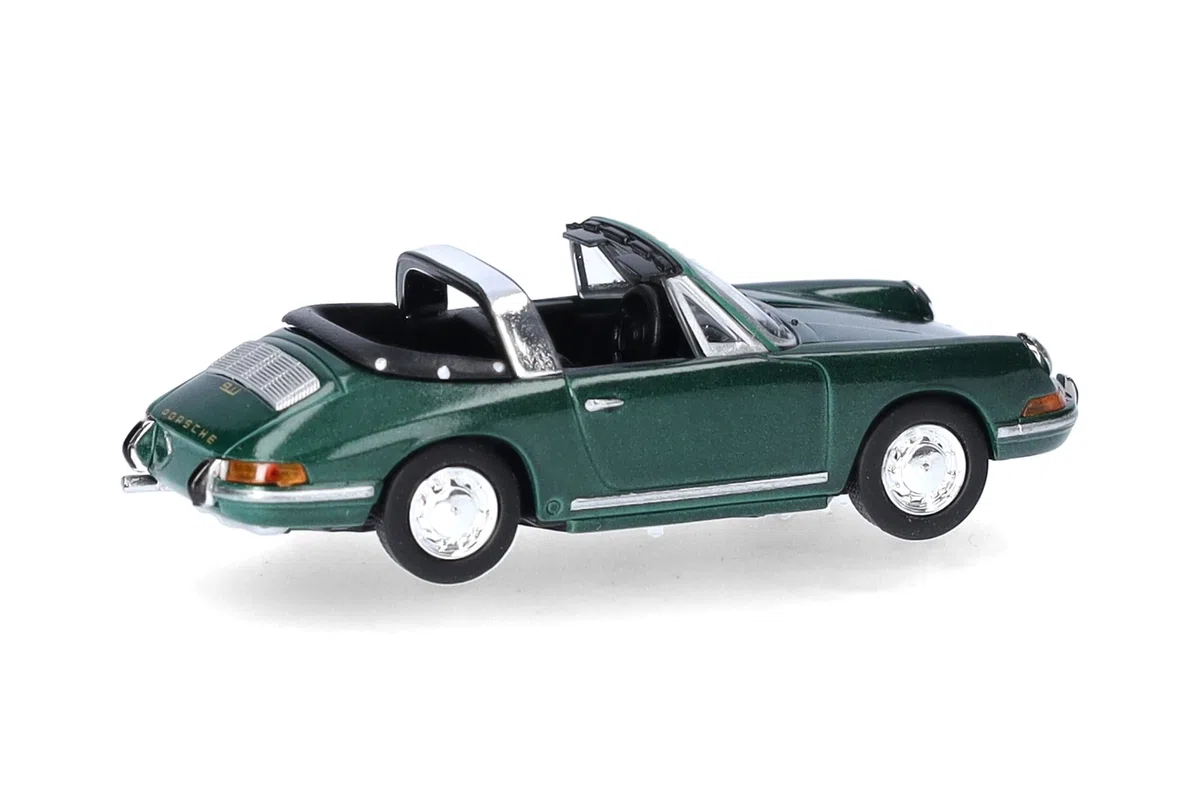 herpa Modellino auto Porsche 911 Targa, miniatura scala 1:87, pezzo da collezione, Made in Germany, modello in plastica, colore: verde metallizzato