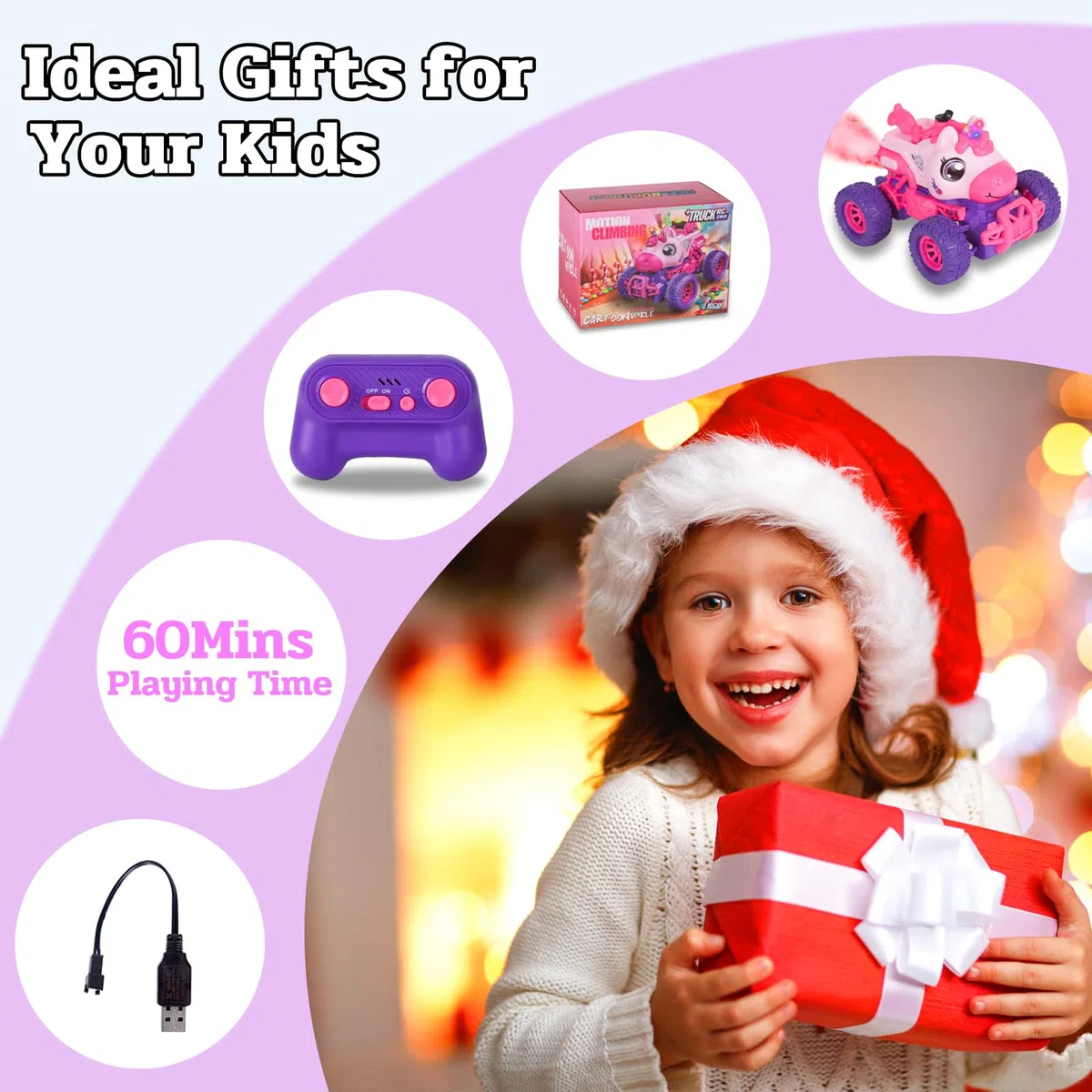 Unicorno Macchina Telecomandata per bambino, Telecomandato Monster Truck Auto per le Ragazze, RC Monstertruck Car con Spray LED Light, Unicorns Giocattolo Regalo per i Ragazzi Bambini