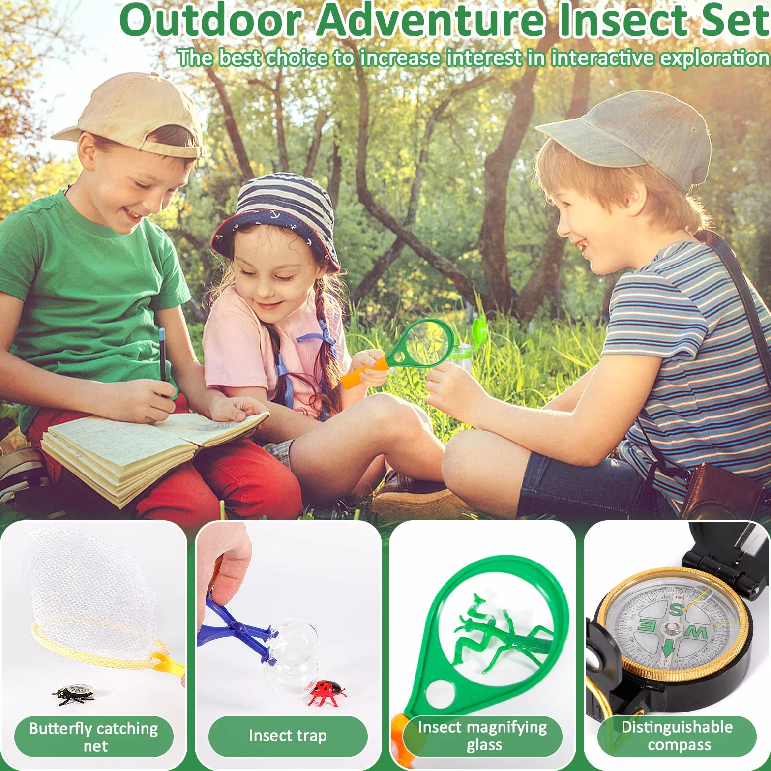 Set di Giocattoli da Esploratore Esterno, binocolo per Bambini 27 Pezzi Set da Esploratore per Bambini avventuriero,Giocattoli da Regalo incl pinzette, Bussola, Fischio, Lente d'Ingrandimento