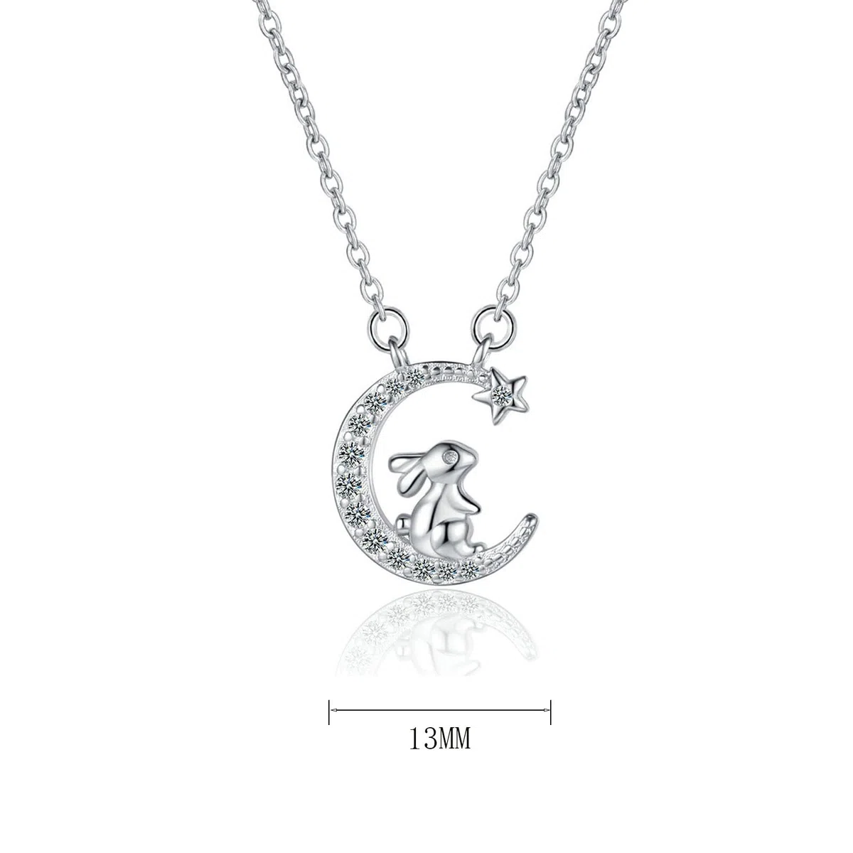 Collana Luna Stella Coniglio Argento 925 per Donna Bambina Ragazza Ciondolo Luna Stelle Coniglio Zirconi Collana da Donna Argento Cristalli Brillantini Animale Catena Gioielli