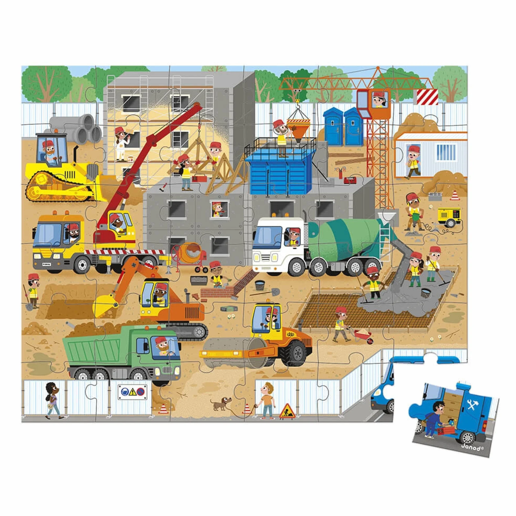 Janod - Puzzle Bambini Il Cantiere 36 Pezzi - Gioco Educativo Abilità Fino-Motorie e Concentrazione - Valigetta con Impugnatura - Fabbricato in Francia e Certificato FSC - Dai 4 Anni, J02604