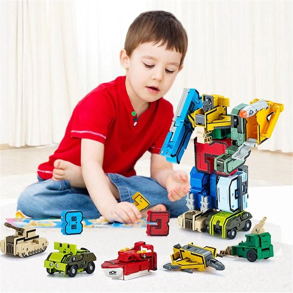 OBEST Trasformatore di Numeri Robotici Giocattoli, 15 Simboli Digitali Deformazione Carro Armato/Elicottero/Sottomarino Assemblati, Set di Blocchi Educativi per Bambini