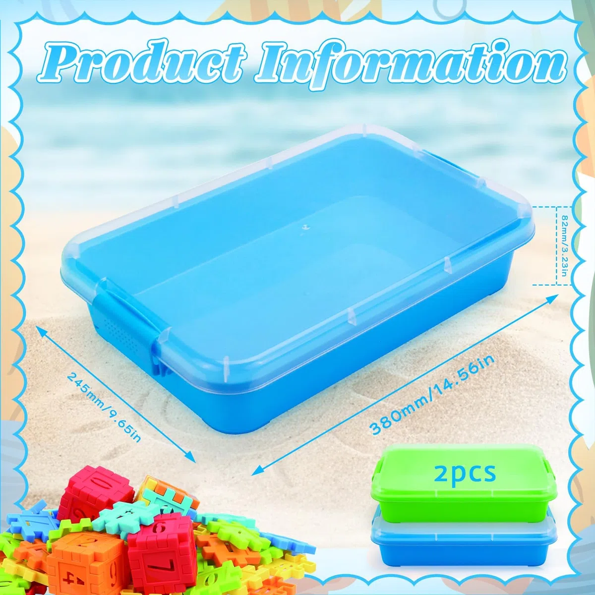 Sandbox con coperchio Sensory Bin con coperchio per bambini, vassoio in plastica, copertura per sandbox Sensory Sandbox contenitore per acqua, sabbia, perle e altro (verde e blu)