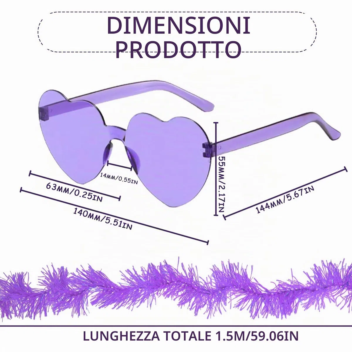 GWAWG 6boa di piume colorate con 6 occhiali da sole senza cornice, boe artificiali soffici per travestimento da donna, per bomboniere, carnevale, Halloween (12 pezzi)