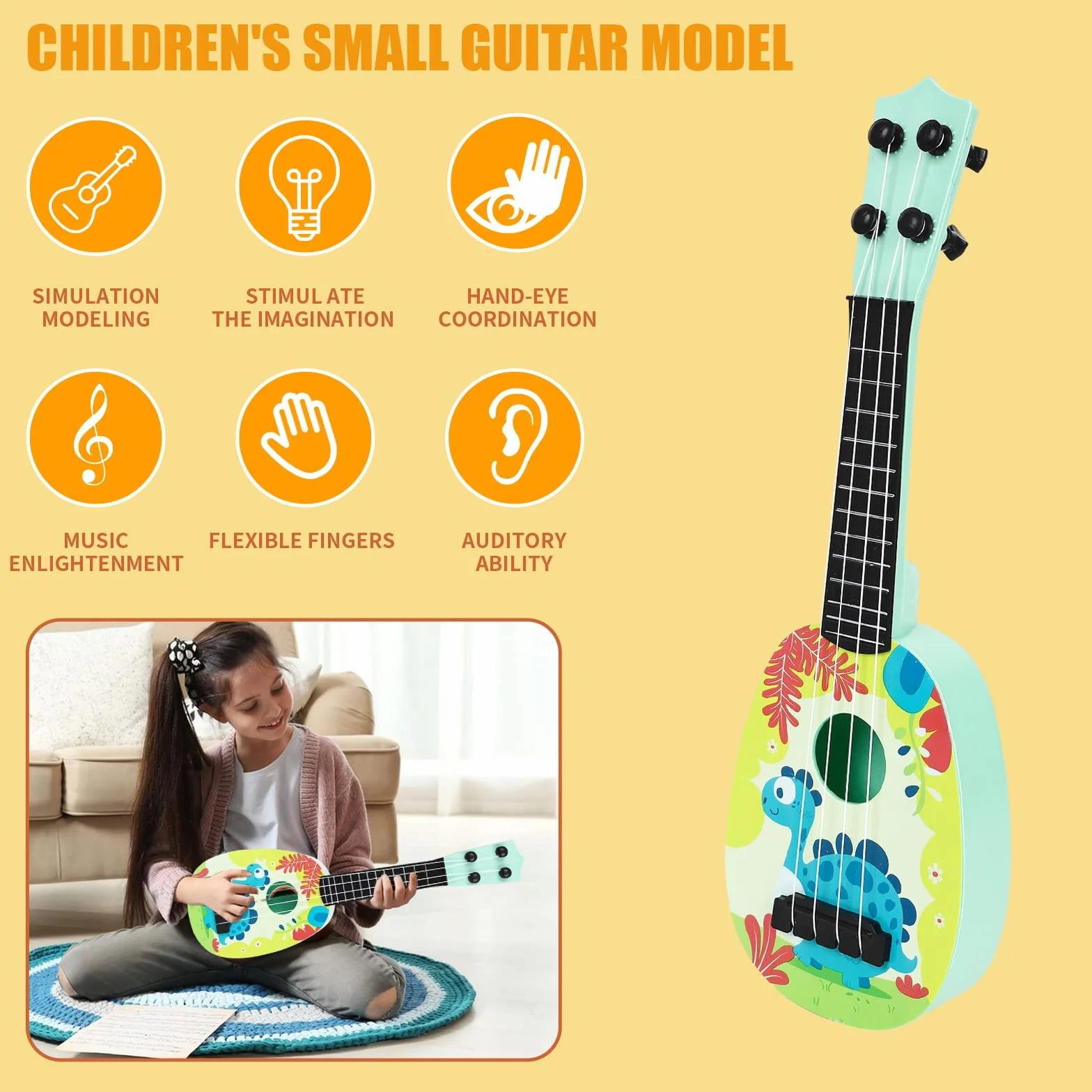 37cm Giocattolo per Chitarra Ukulele per Bambini con 4 Corde Regolabili,Giocattoli Educativi di Apprendimento Mini Chitarra per Bambini Principianti Ragazzi Ragazze Regalo (Style-B)