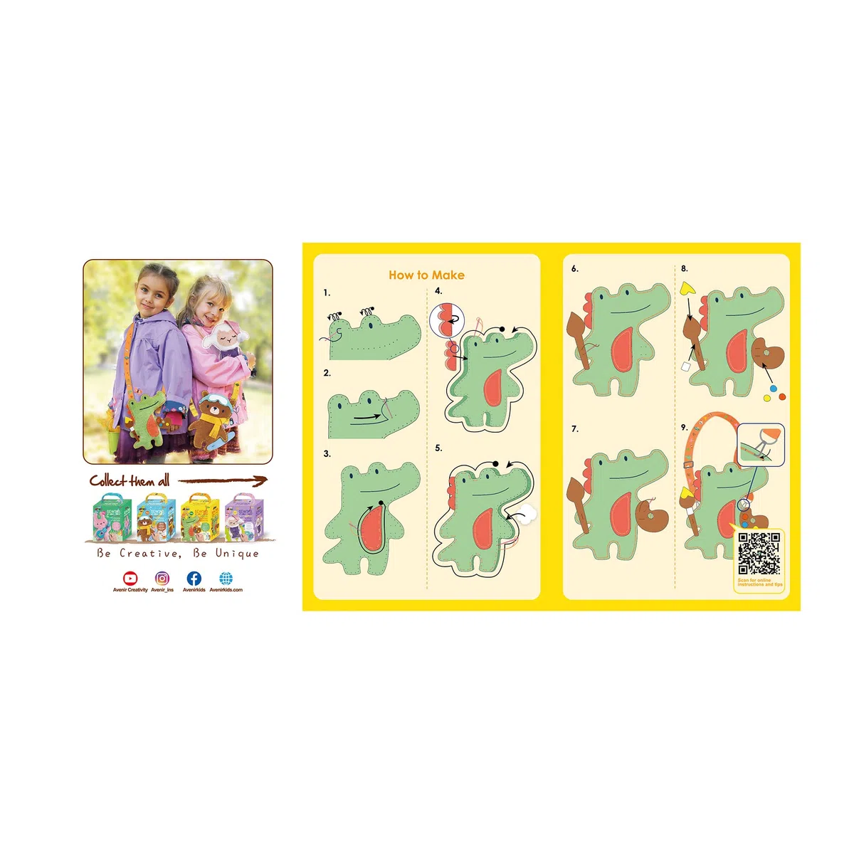 Avenir 6301817 - Kit da cucito fai da te con coccodrillo Sewing a tracolla, per bambini, dai 6 anni in su