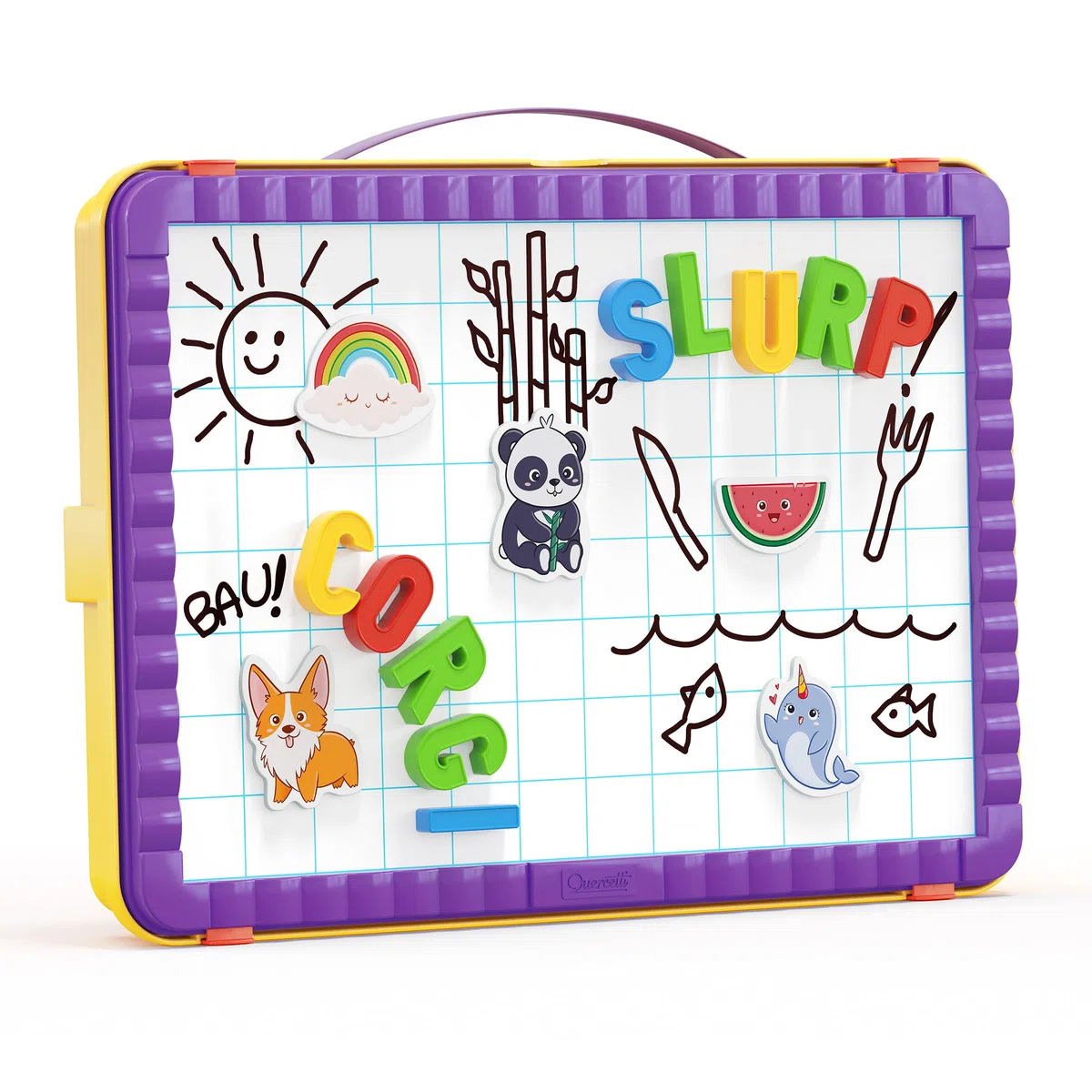 Quercetti Magnetino Letters Lavagna per Bambini 4-8 Anni con Lettere Magnetiche per Bambini, Lavagna Cancellabile con Piedini, Giochi Educativi, Made in Italy