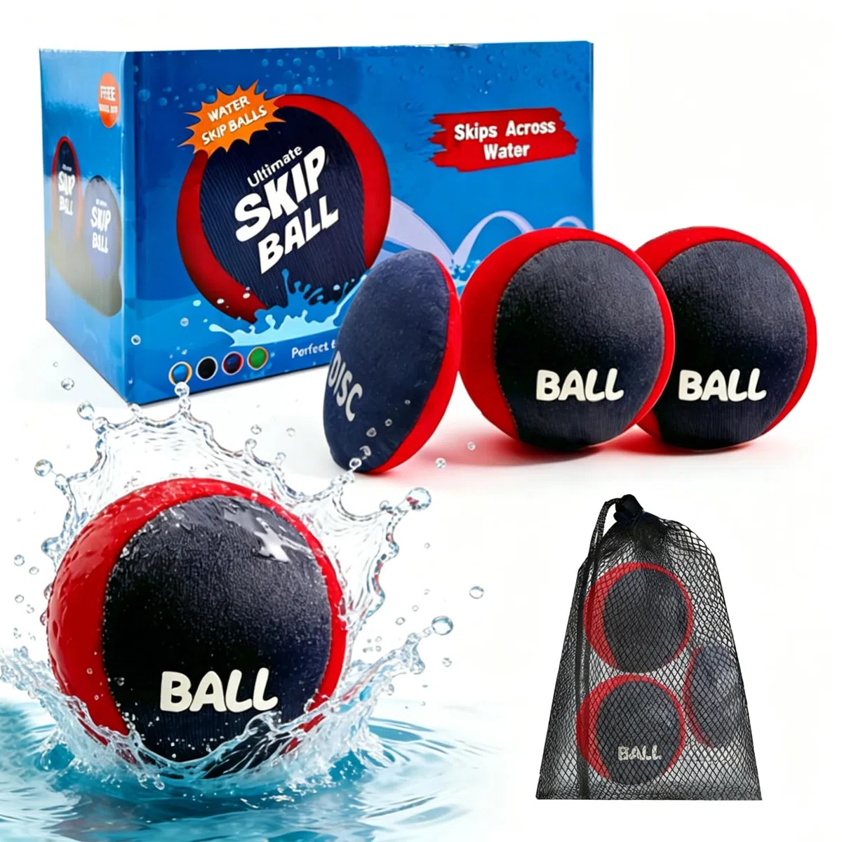 Palla che Rimbalza Sull'acqua,2 Pezzi Palla Rimbalzante per Acqua con Sacchetto Portaoggetti,per Piscina,Spiaggia & Mare,per Divertimento all‘Aperto