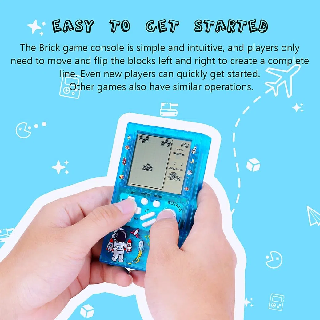 CZT Creativo trasparente piccolo Brick machine Console di gioco retrò Console di gioco portatile Puzzle interessante Regali per bambini Regali dello studente Console di gioco tascabile (Blue)