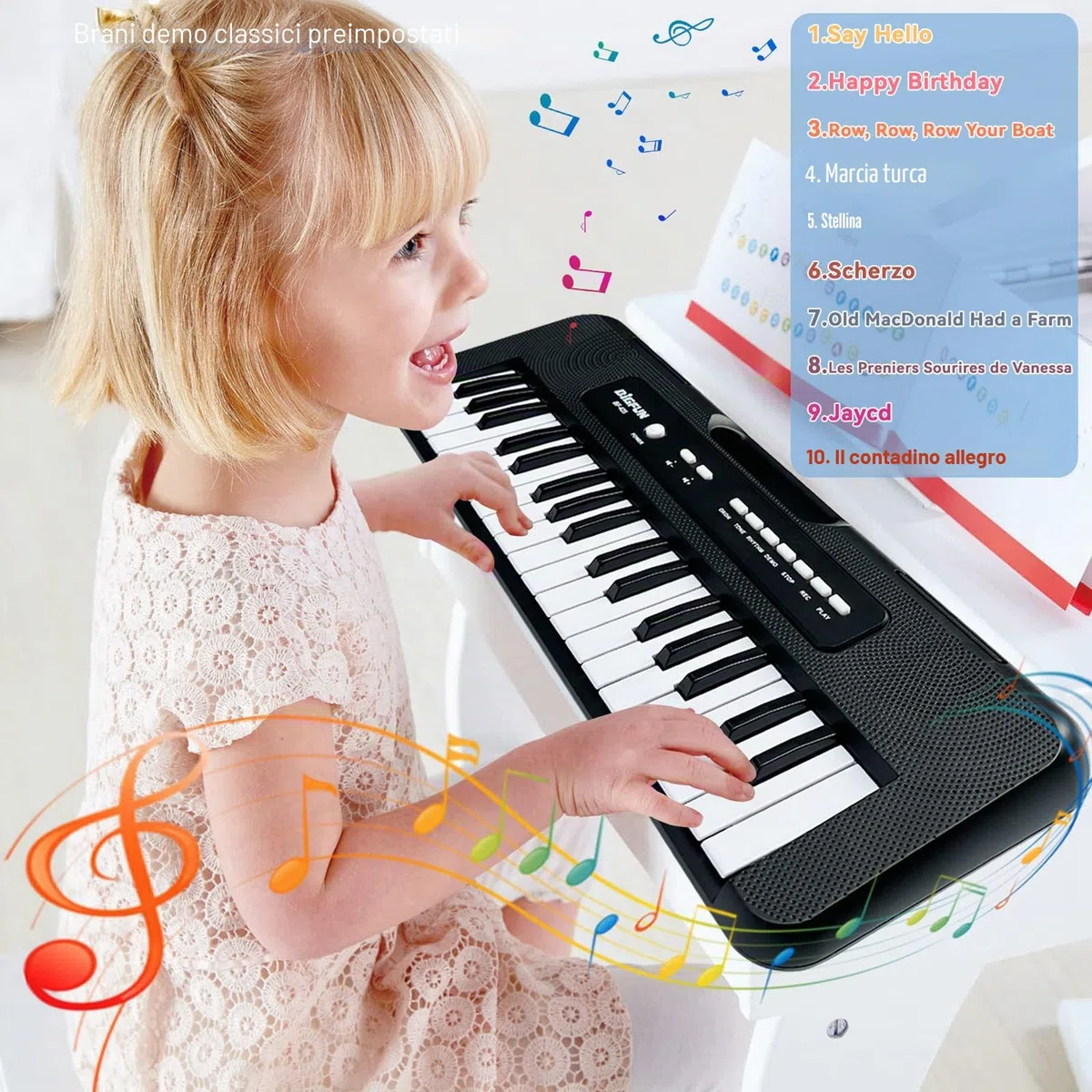 Tastiera per Pianoforte per Bambini,37 Tasti Pianoforte per Bambini con Microfono Portatile Apprendimento Educativo Natale Regalo di compleanno Giocattoli per 3 4 5 6 7 8 Anni Ragazze Ragazzi(Nero)