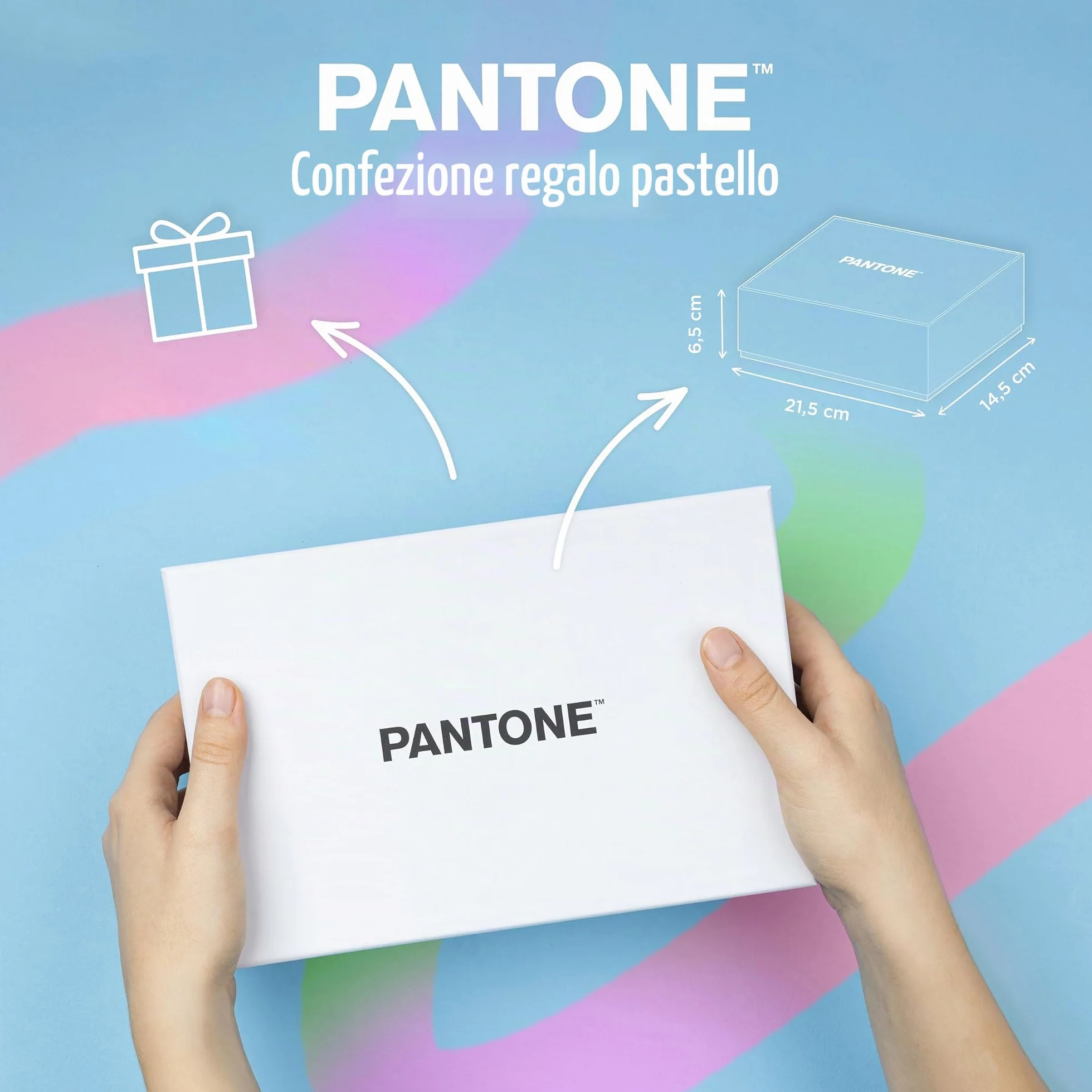 PANTONE Pastel Gift Box - Set Cancelleria con Temperino con Serbatoio, Taccuino Appunti, 2 Gomme da Cancellare, Bianchetto a Nastro 10mt e Penne Gel Nere 0.7 mm, Prodotti Cartoleria per Idee Regalo