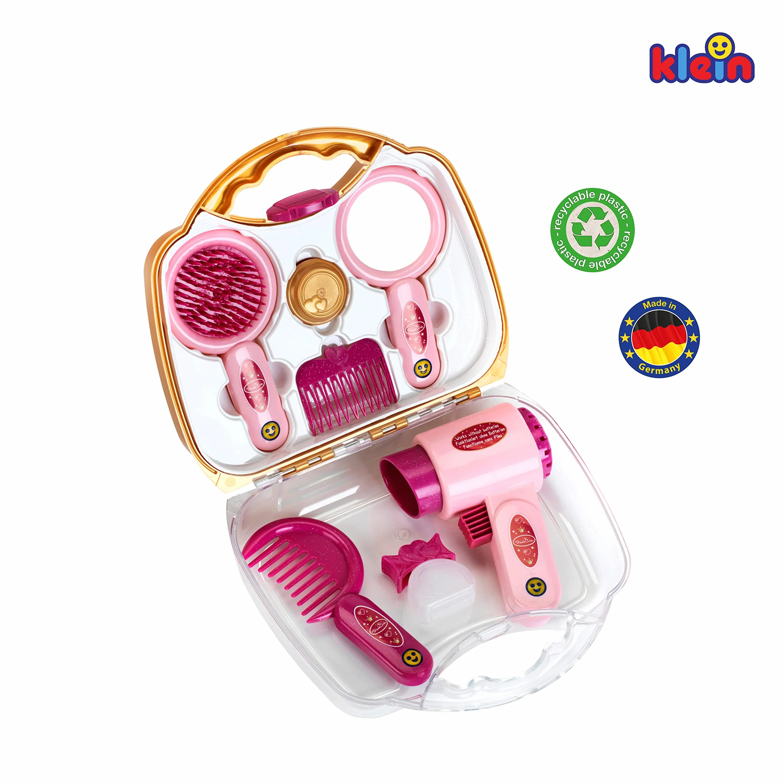 Theo Klein 5273 Valigetta da parrucchiera, con asciugacapelli, Accessori Completi per Le Acconciature, Specchio, Spazzola, 21,5 cm x 8,5 cm x 19 cm, Giocattoli per Bambini dai 3 Anni in su