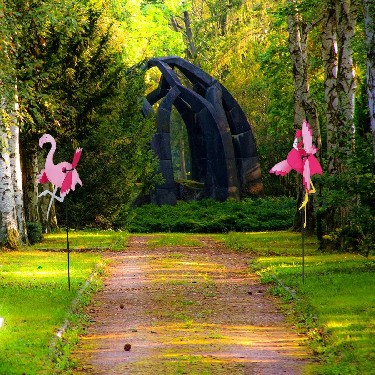 jojofuny Girandola Fenicottero 3D da Giardino 2 Pezzi, Decorazione Mulino a Vento per Esterni, Giocattolo Mulino a Vento per Parco e Festa all’Aperto