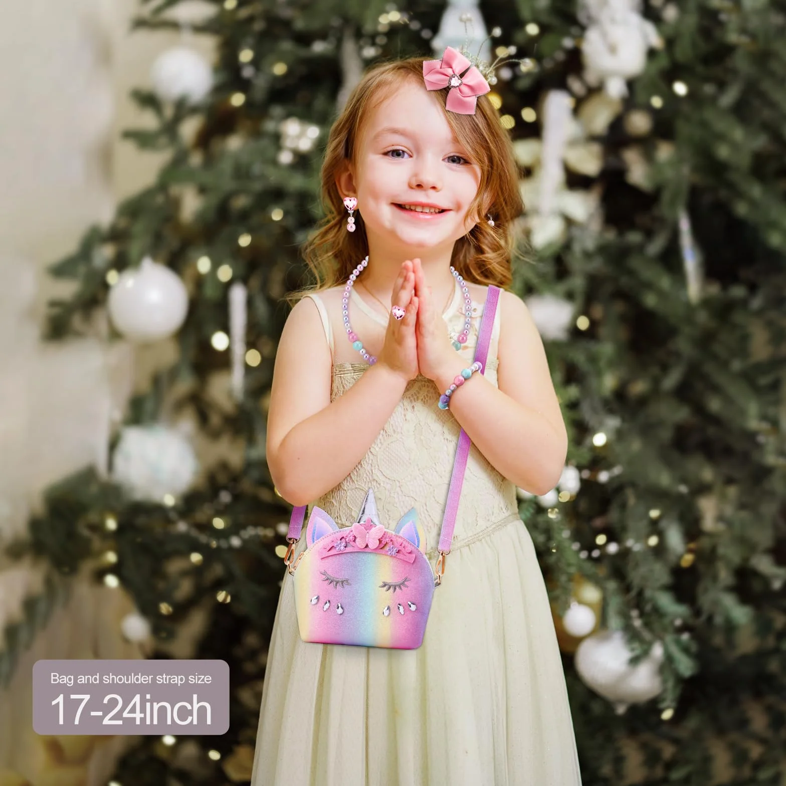 JYPS Unicorn Purse per Bambine, 7pcs Cute Kids Borsa Crossbody con Bambini Dress Up Jewelry Set Fingere Giocare Accessori, Regali di Compleanno Unicorno Regali Giocattolo per Ragazza