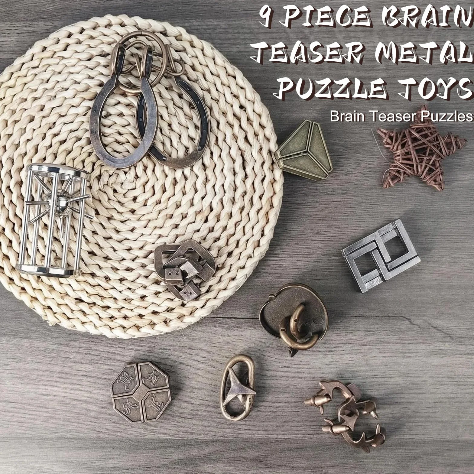 9pcs Rompicapo Metallo, Giochi Rompicapo Gioco Intelligenza, Rompicapi Giocattoli Educativo Metal IQ Puzzle Rompicapo Giocattolo Regalo per Adulti Adolescenti