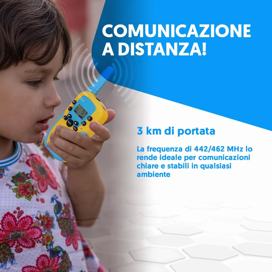 NK Set di 3 Walkie-Talkie per Bambini di 4 5 6 7 8 9 Anni (Batterie Incluse) - Lunga Distanza 3km, Display LED, 22 Canali, Giocattolo per Bambini con Torcia, Regalo di Natale Compleanno (3 unità)
