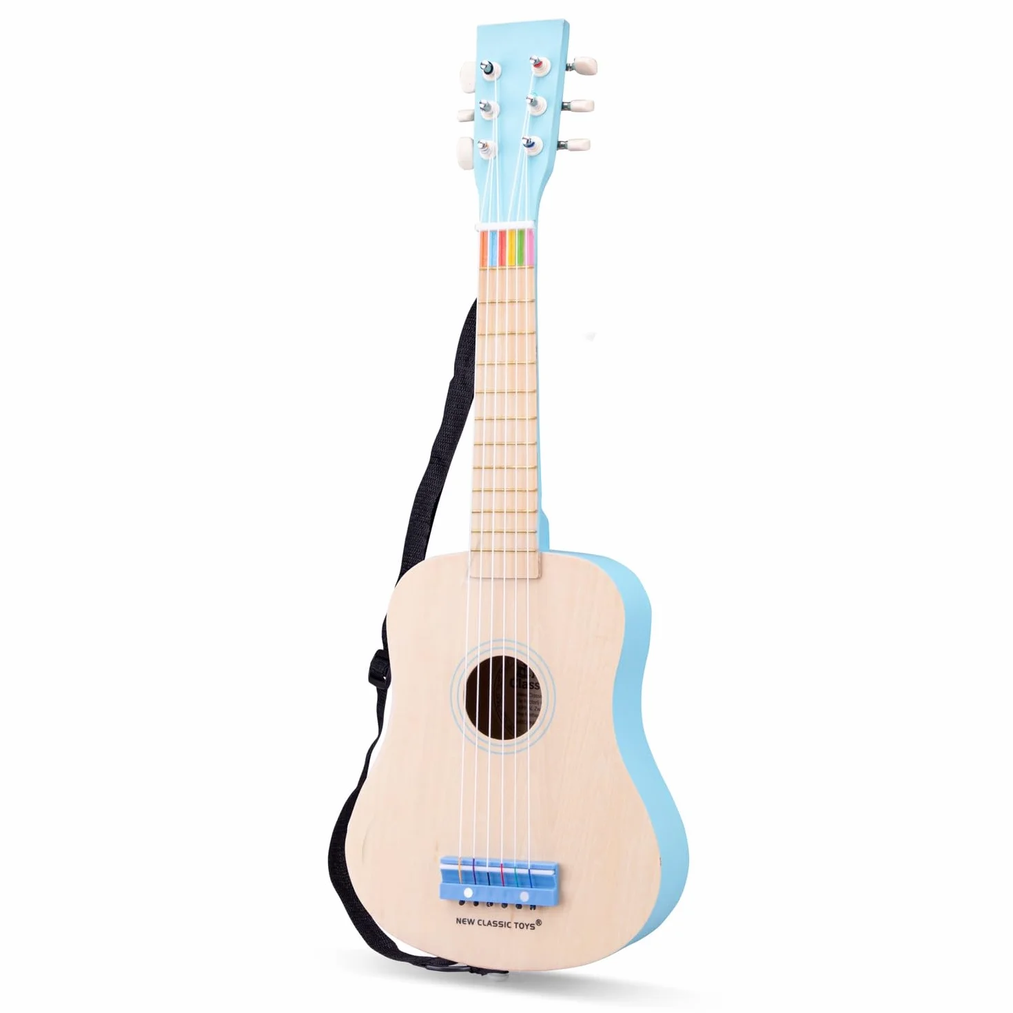 Woet® Chitarra Giocattolo Rosso in Legno per Bambini - 6 Corde in Nylon con Tracolla e Corda di Ricambio - con Libretto delle Canzoni - Gioco Musicale Educativo - A Partire da 3 Anni