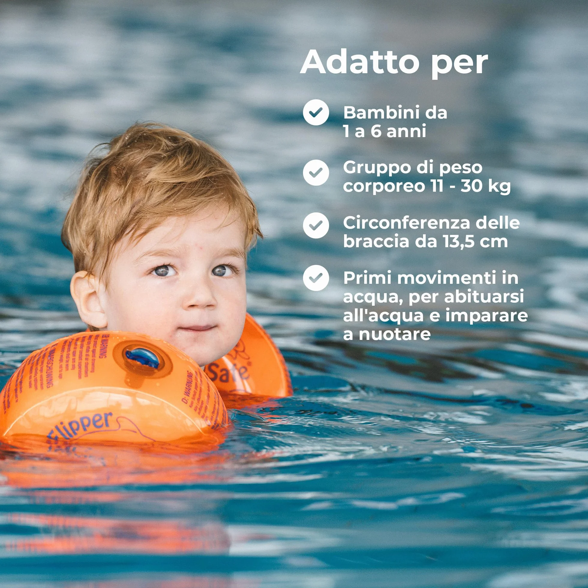 Flipper SwimSafe - ausilio per il nuoto per bambini dai 12 mesi, ali d'acqua con nucleo infrangibile in schiuma PE per imparare a nuotare
