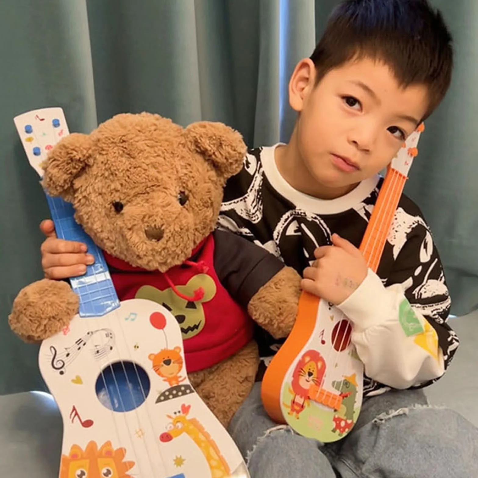 41CM Chitarra Giocattolo, Plastica Ukulele per Bambini, Mini Chitarra Bambini, Musica Giocattoli Educativi, Chitarra con 3 Corde Regolabili, per Principiante (Rosa)